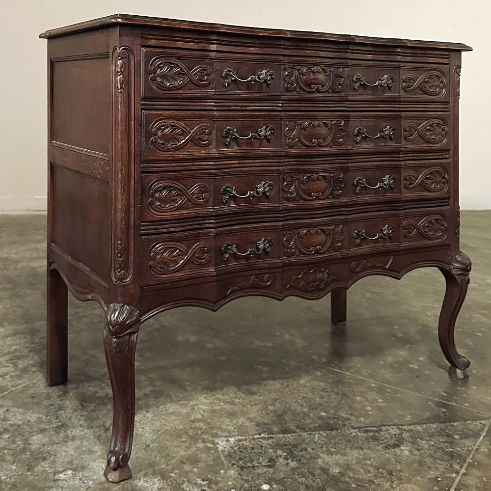 Antique Country French Commode ~ Chest of Drawers will make a great addition to the room!  Classic French scrollwork is evident across the entire facade, including the drawer faces which have been carved with shell, scrollwork and foliate motifs. 