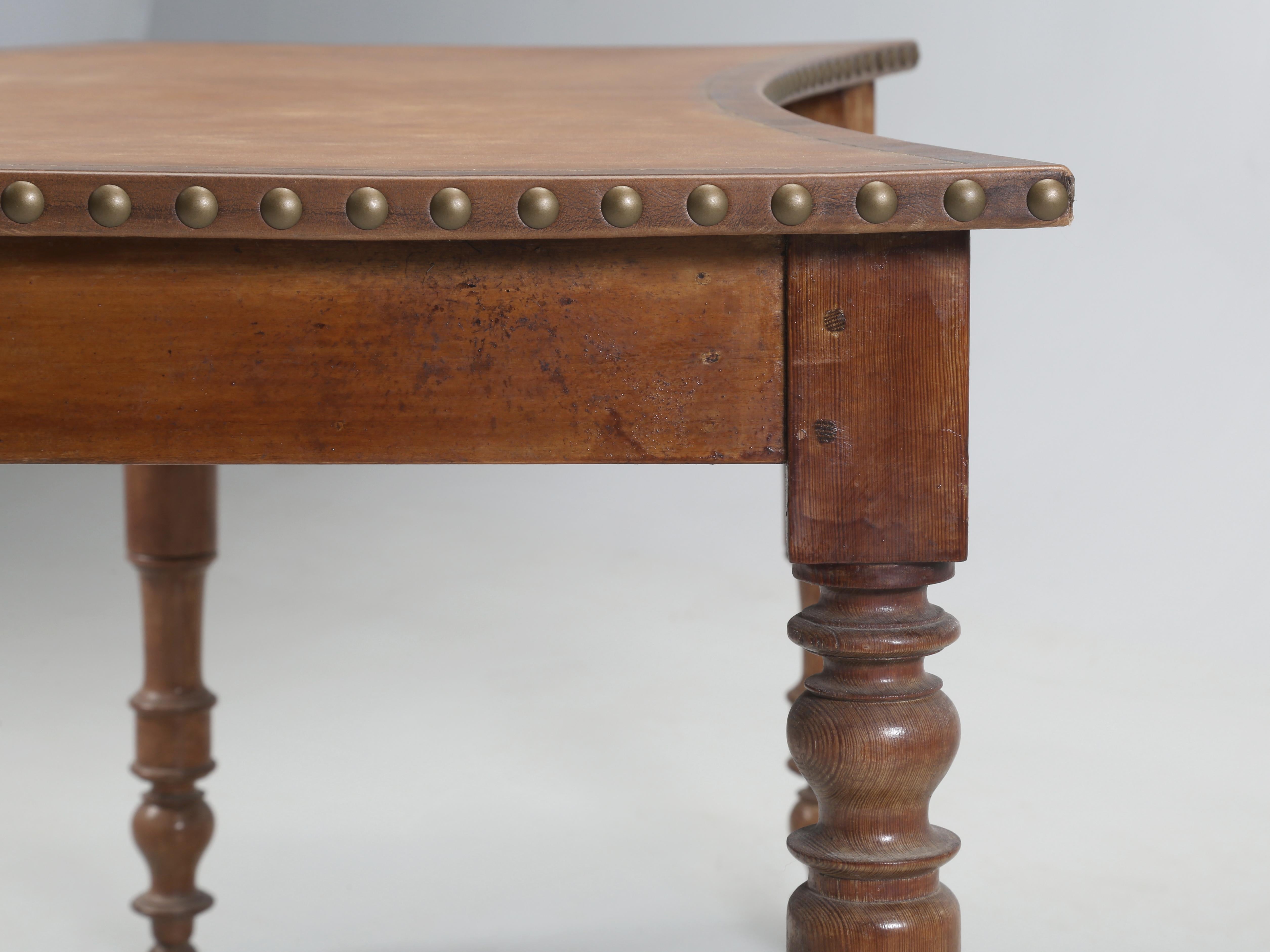 Antique Country French Desk, Leather Top with Gilded Embossed Border. Restored For Sale 8