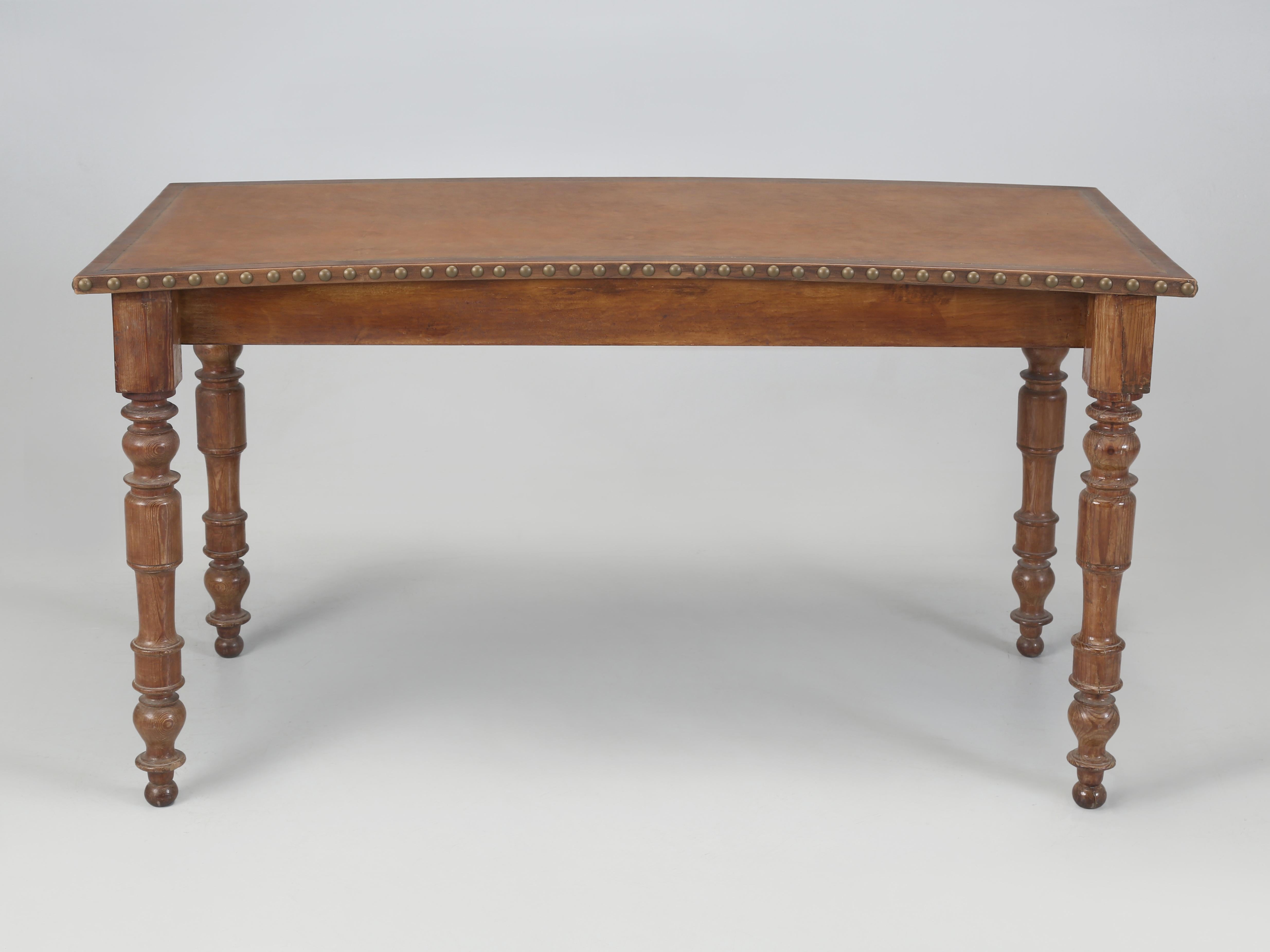 Antique Country French Desk, Leather Top with Gilded Embossed Border. Restored For Sale 10