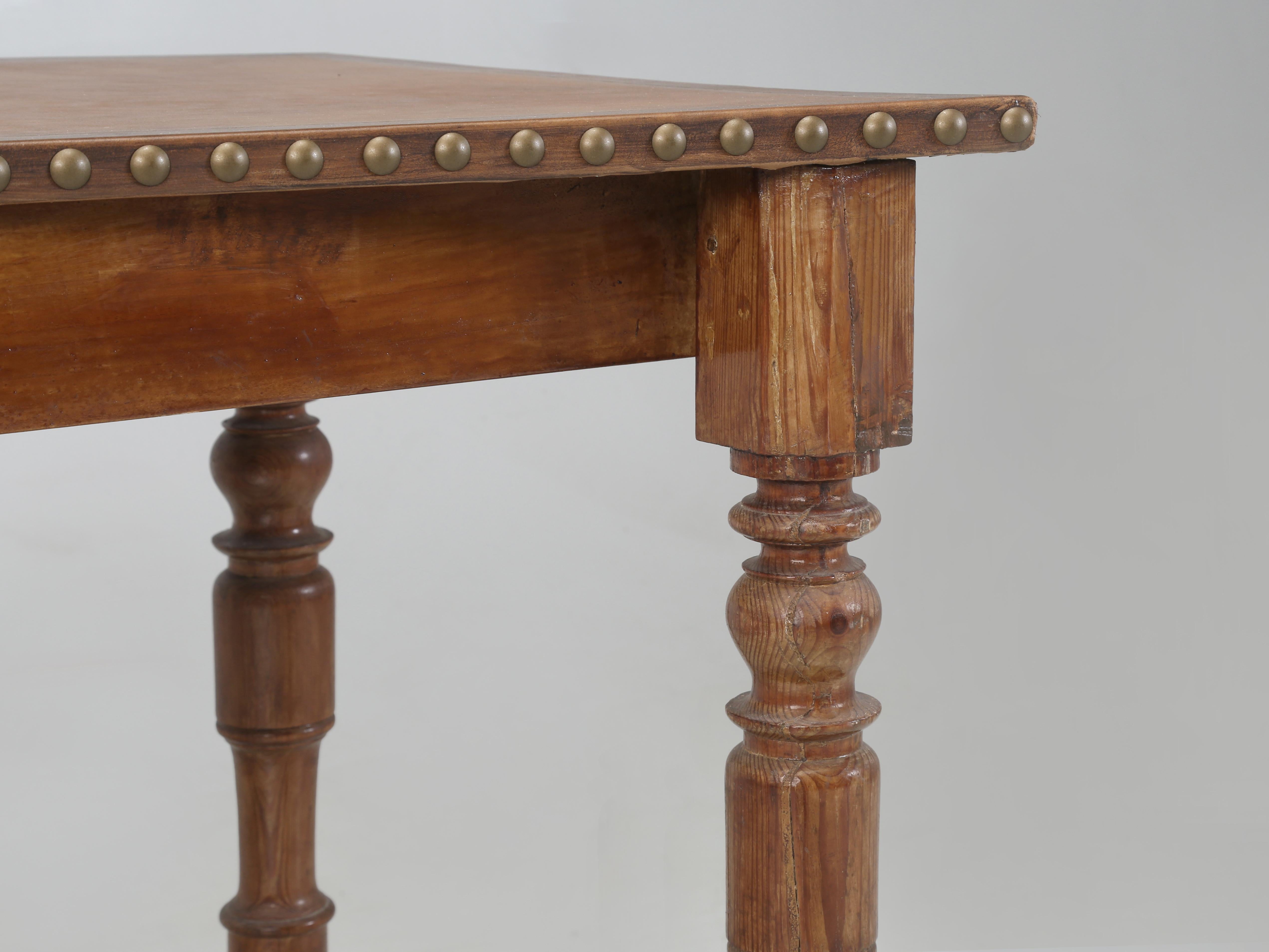 Antique Country French Desk, Leather Top with Gilded Embossed Border. Restored For Sale 11