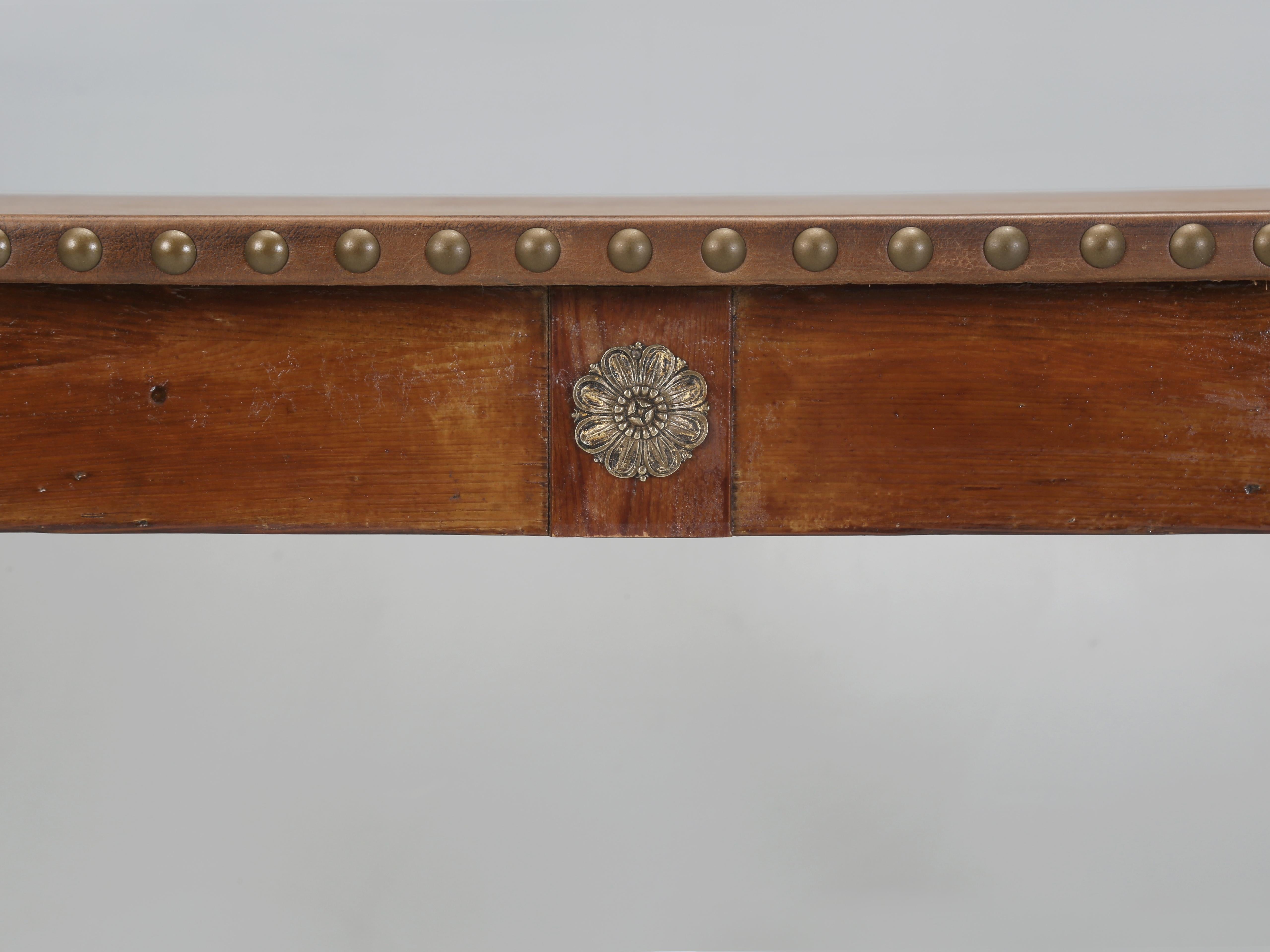 Antique Country French Desk, Leather Top with Gilded Embossed Border. Restored For Sale 3