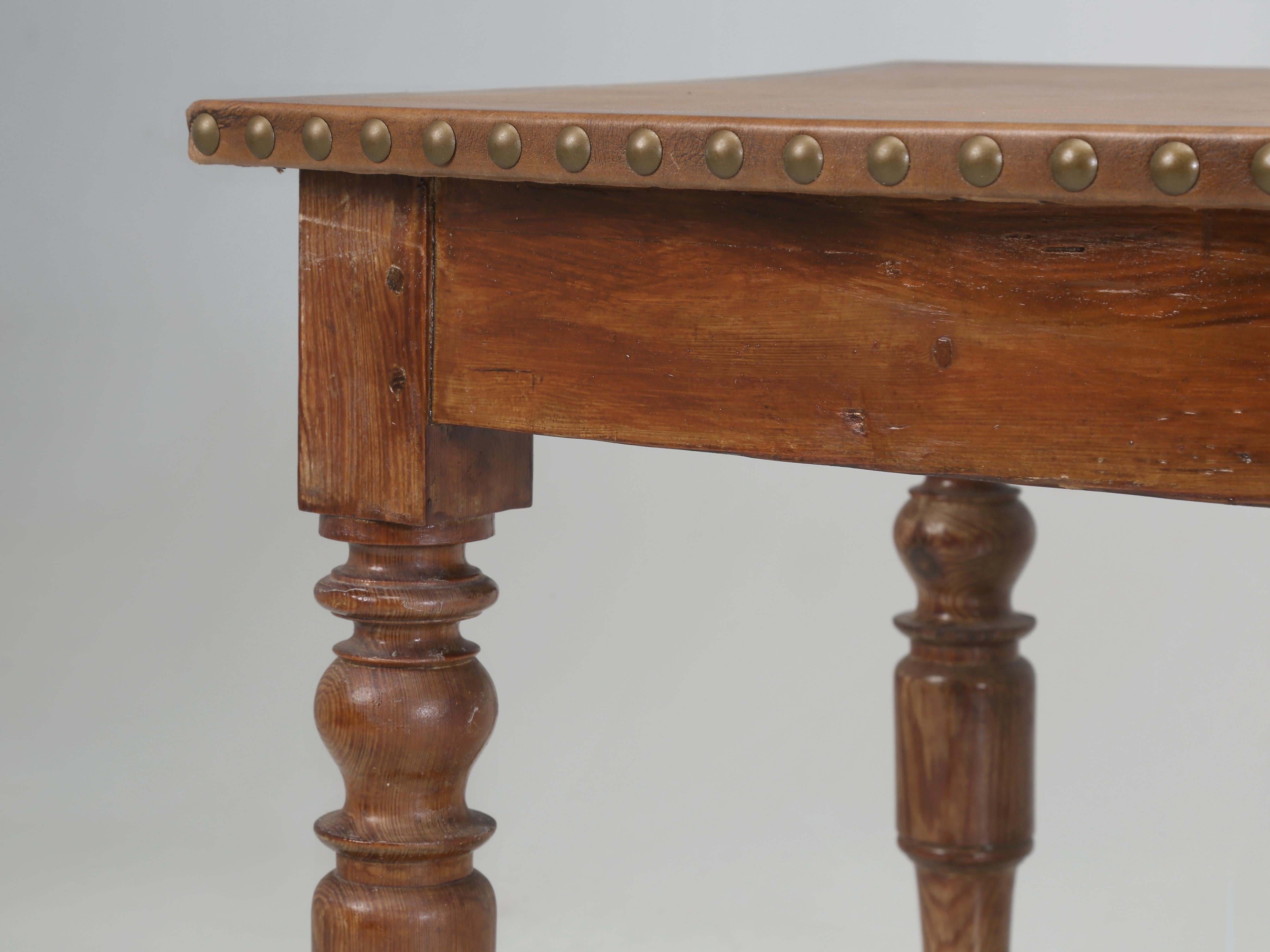 Antique Country French Desk, Leather Top with Gilded Embossed Border. Restored For Sale 4