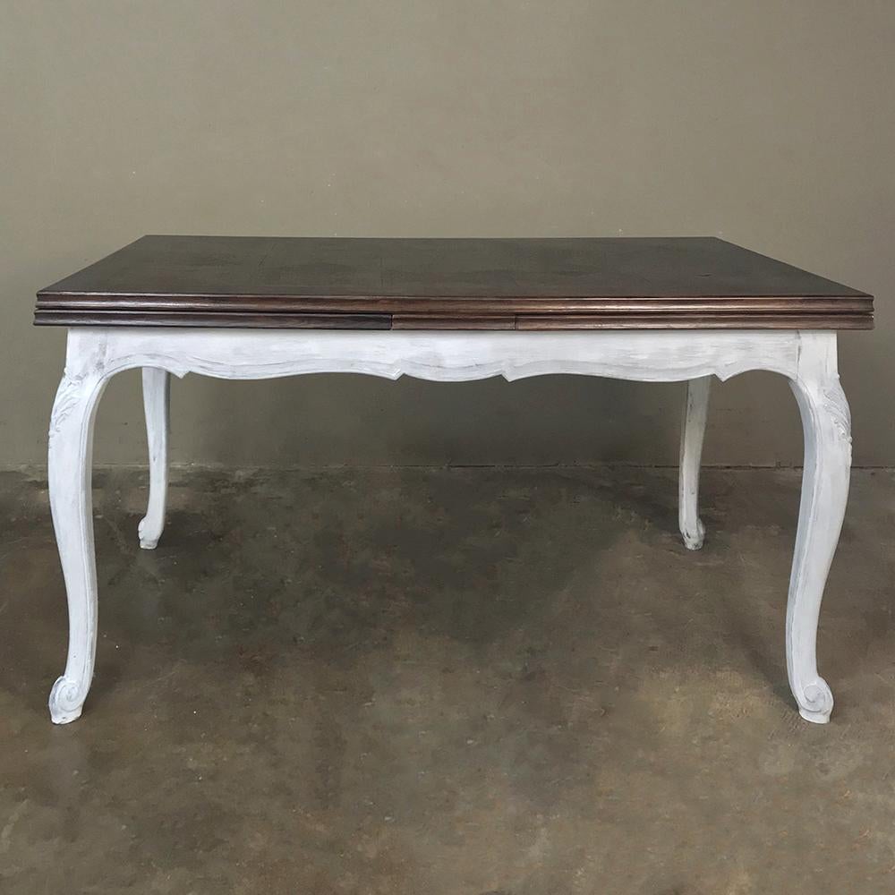 French Provincial Antique Country French Draw Leaf Painted/Stained Dining Table