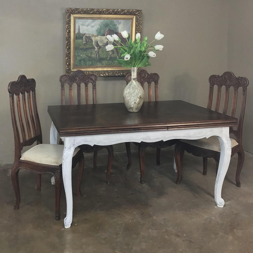 Belgian Antique Country French Draw Leaf Painted/Stained Dining Table