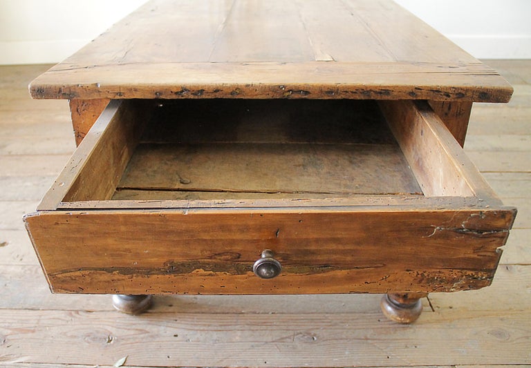 Antique Country French Farm Coffee Table with 2 Drawers For Sale at 1stdibs
