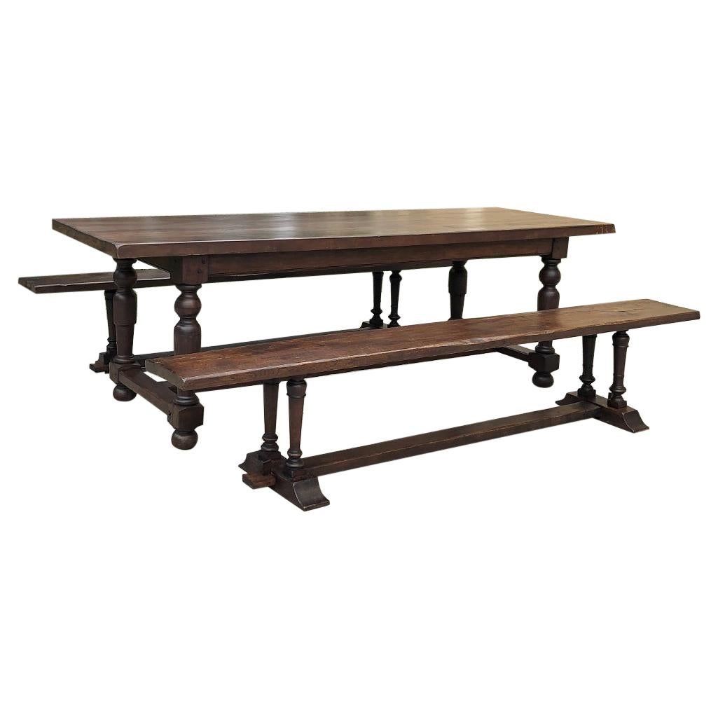 Country French Cherry Farm Table with Benches at 1stDibs