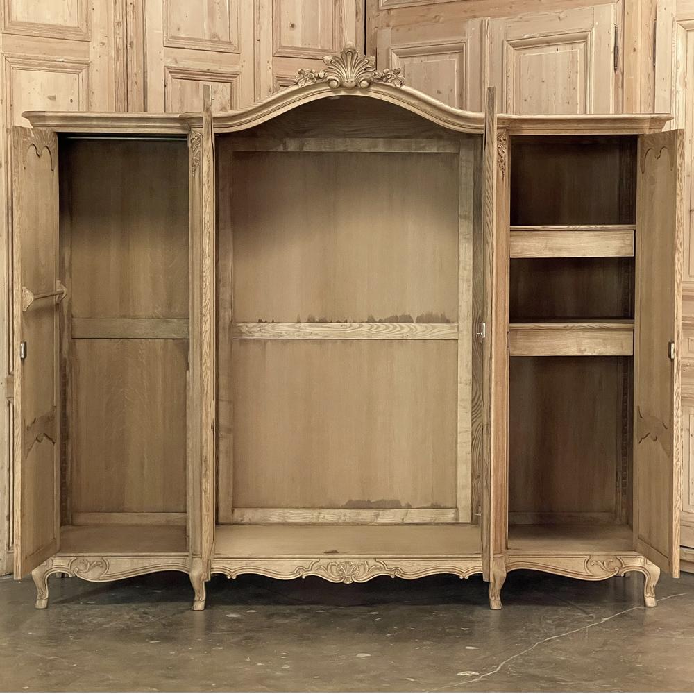 Hand-Crafted Antique Country French Four Door Armoire in Stripped Oak