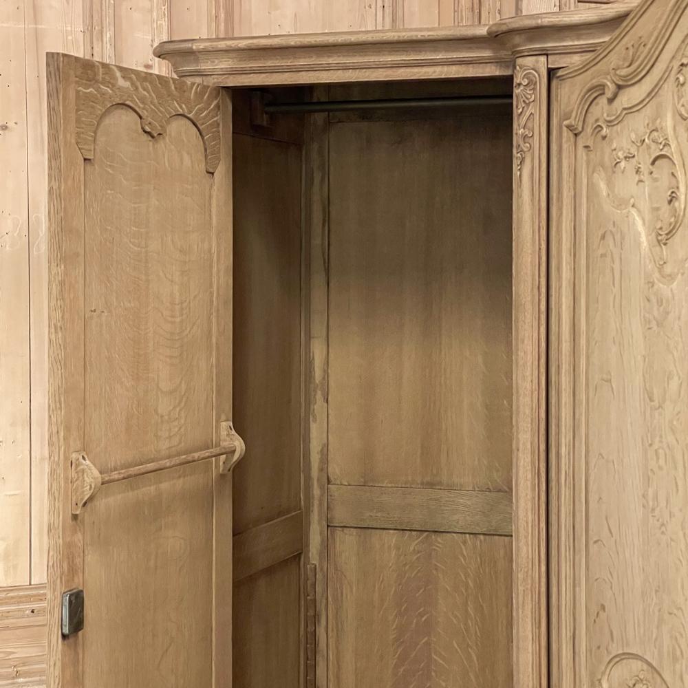 Antique Country French Four Door Armoire in Stripped Oak 1