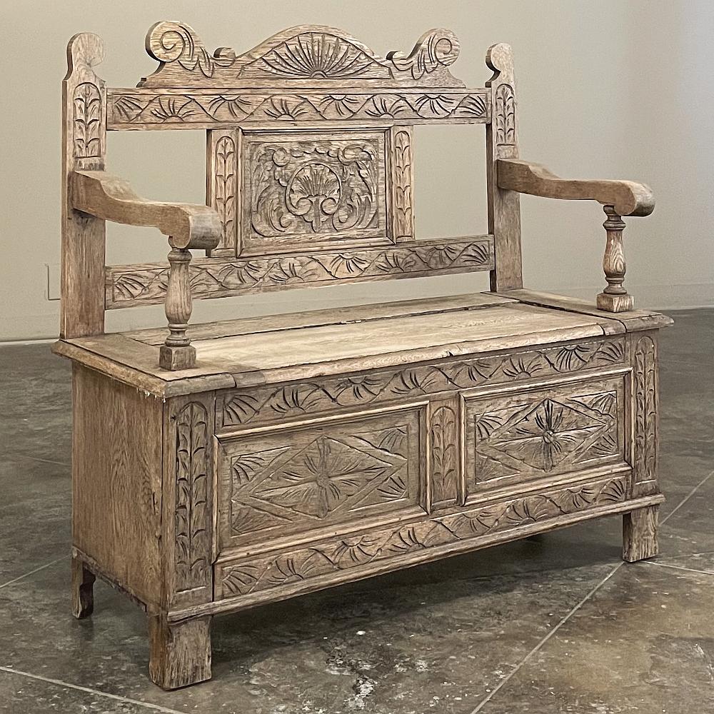 Antique Country French Hall Bench in Stripped Oak at 1stDibs