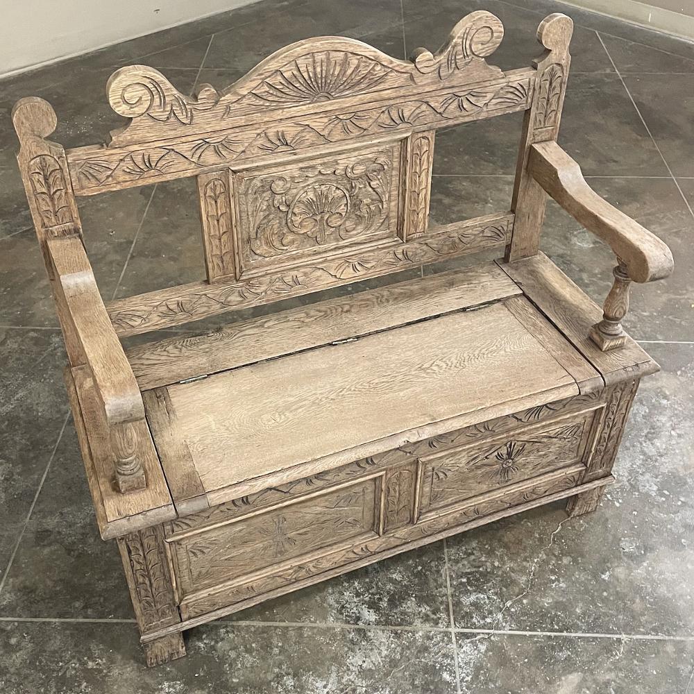 Antique Country French Hall Bench in Stripped Oak at 1stDibs
