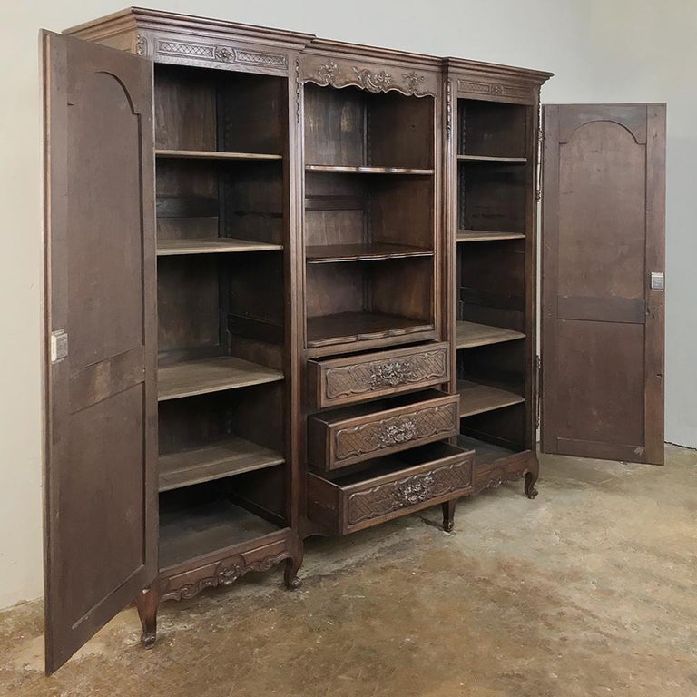 Antique Country French Hand Carved Oak Normandy Bookcase at 1stDibs