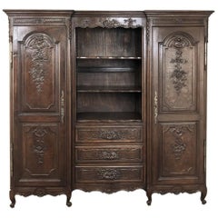 Antique Country French Hand Carved Oak Normandy Bookcase