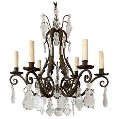 Antique Country French Iron And  Crystal Chandelier