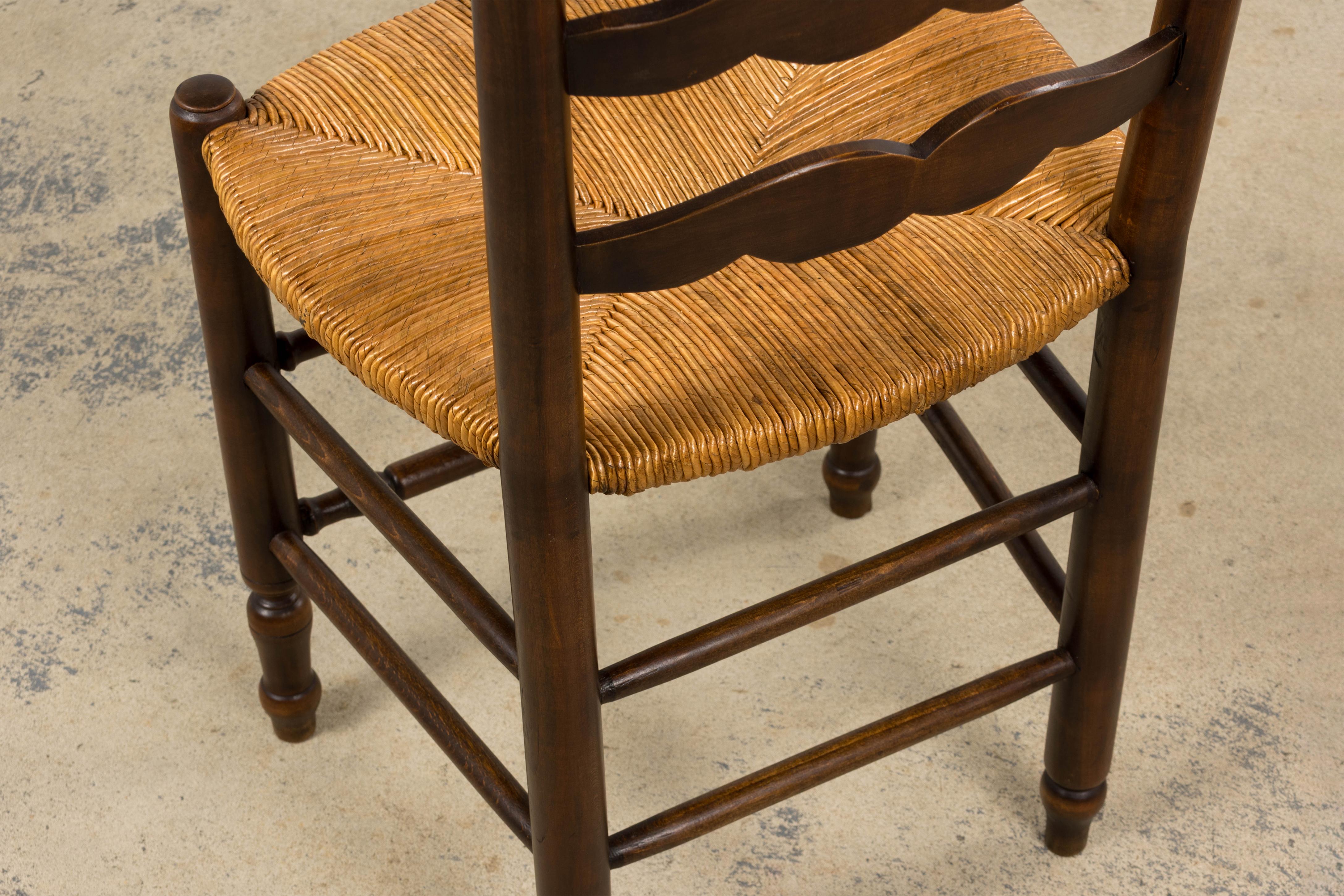 Antique French Ladder Back - Sedie da pranzo in acero con sedili in giunco - Set di 8 sedie in vendita 6