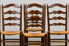 Antique Country French Ladder Back Maple Dining Chairs W/ Rush Seats - Set of 8