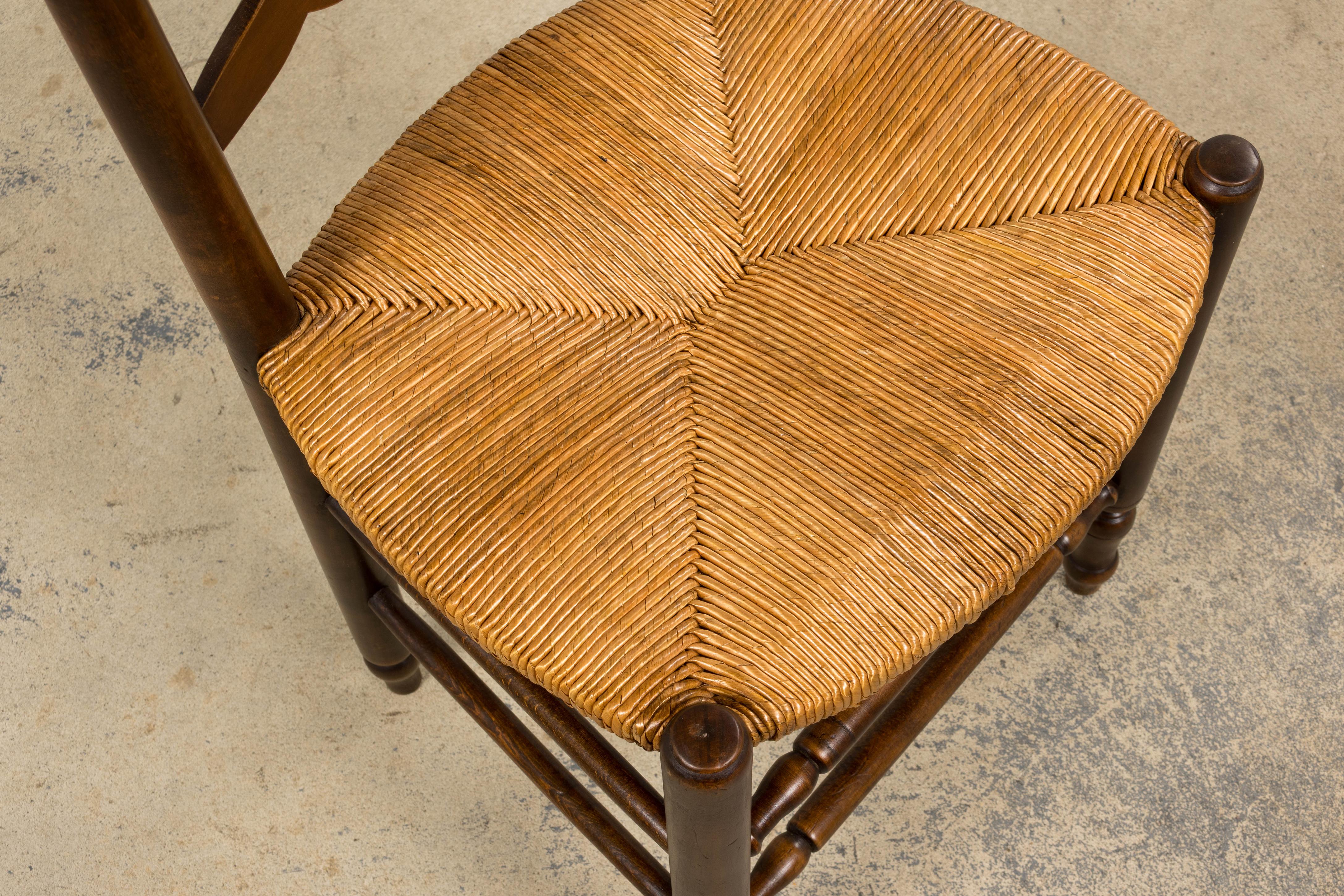 Antique French Ladder Back - Sedie da pranzo in acero con sedili in giunco - Set di 8 sedie in vendita 1