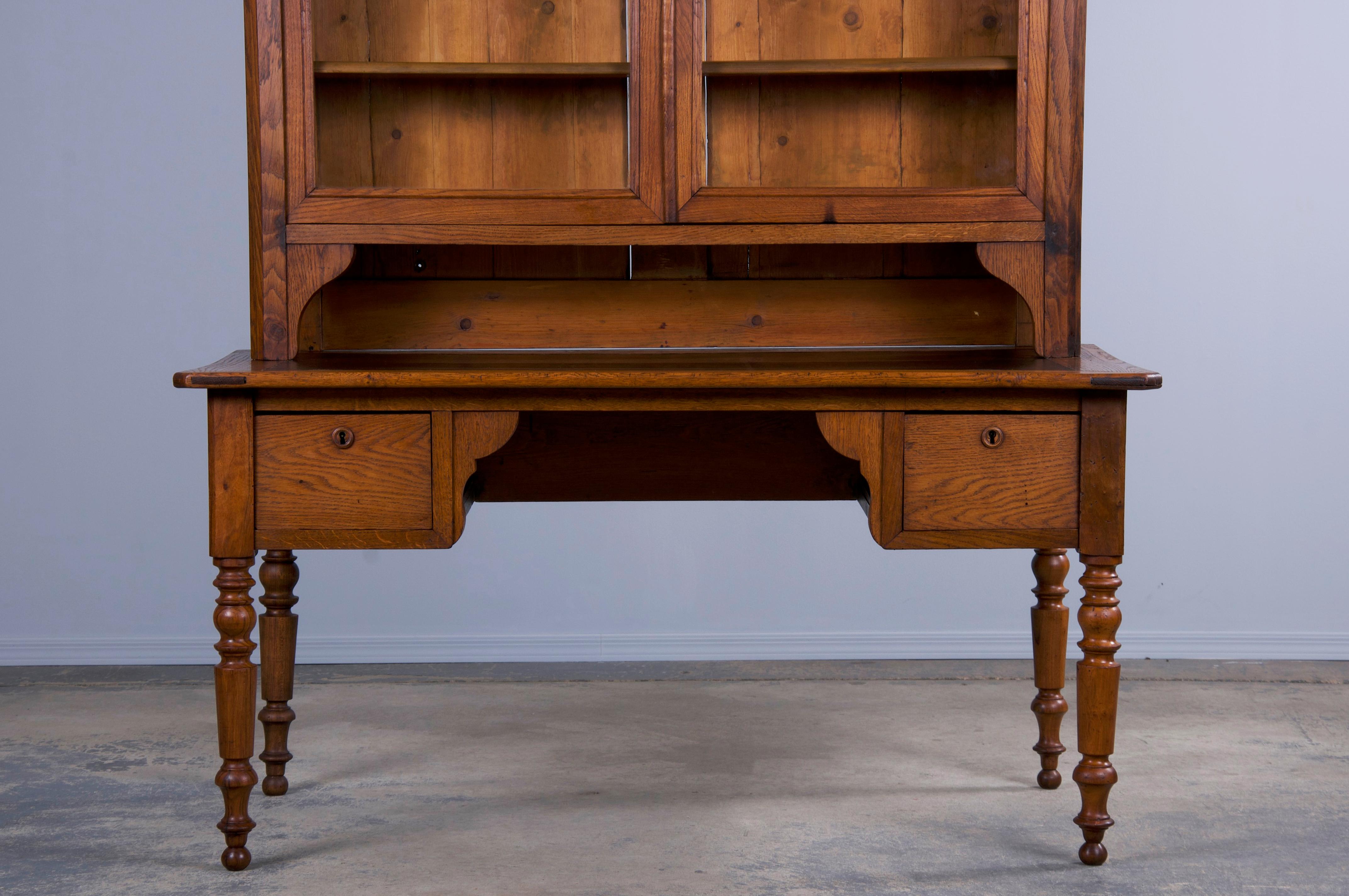 Antique Country French Louis Philippe Style Provincial Escritorio de biblioteca de roble Luis Felipe