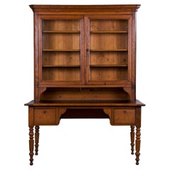 Antique Country French Louis Philippe Style Provincial Escritorio de biblioteca de roble