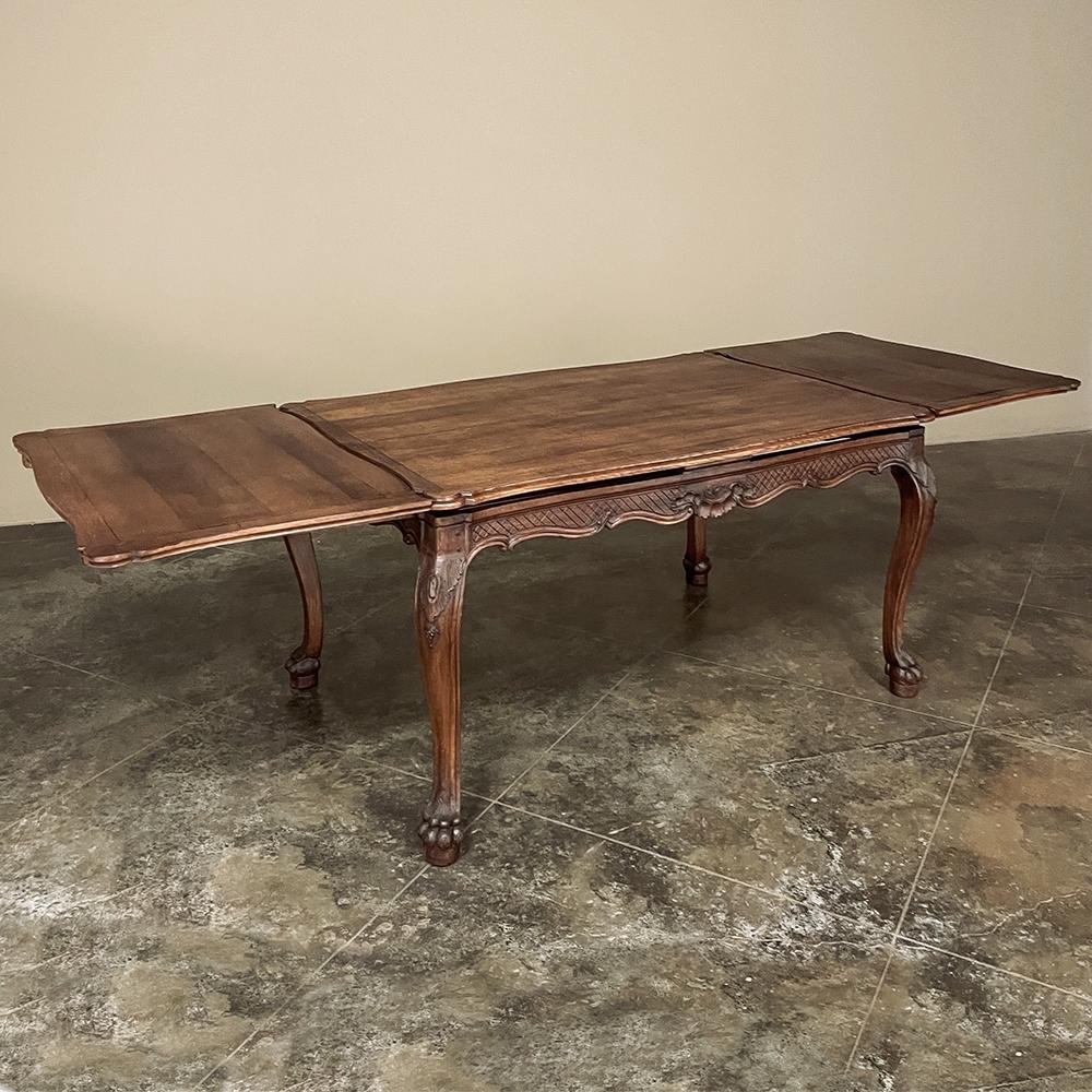 Hand-Carved Antique Country French Louis XIV Draw Leaf Dining Table For Sale