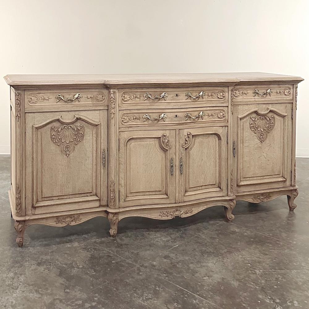 Hand-Carved Antique Country French Louis XIV Step-Front Stripped Oak Buffet For Sale