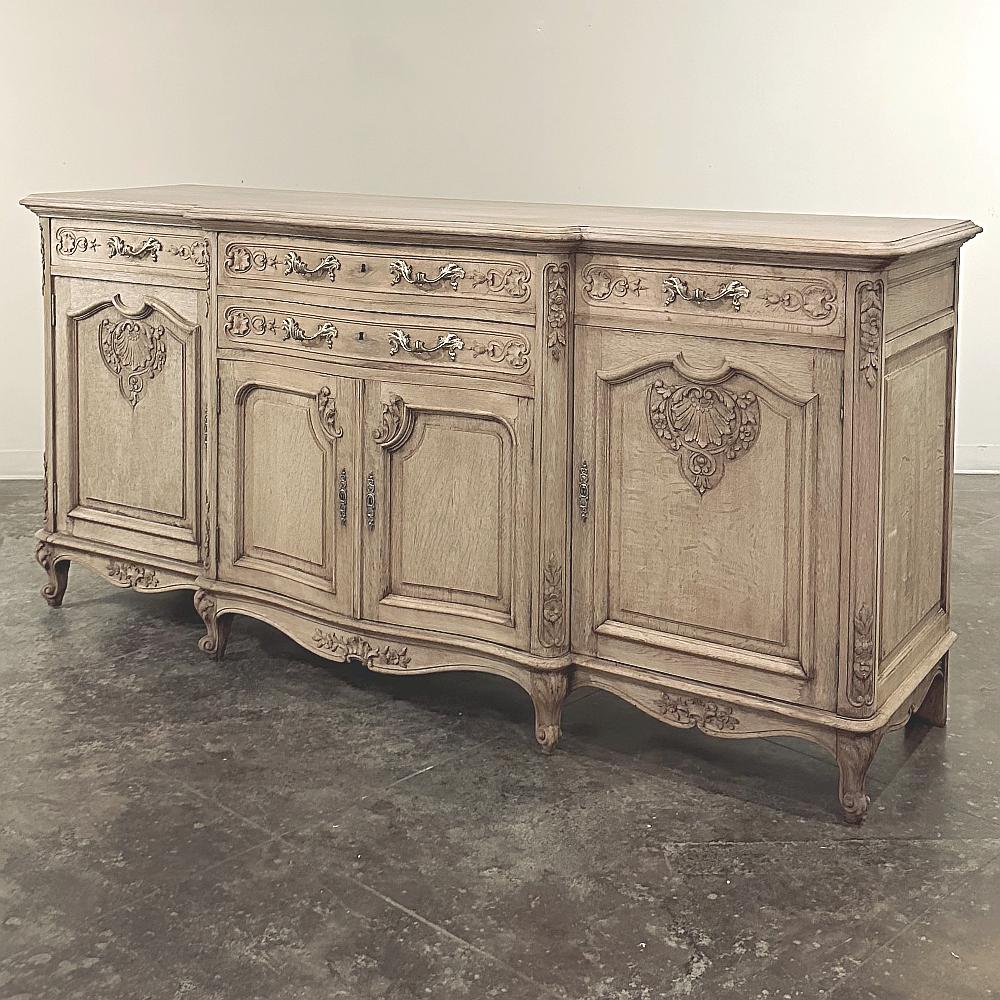 20th Century Antique Country French Louis XIV Step-Front Stripped Oak Buffet For Sale