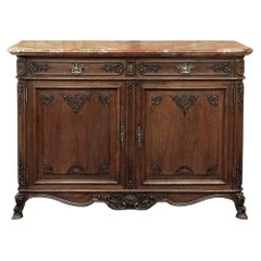 Antique Country French Louis XIV Walnut Marble Top Buffet