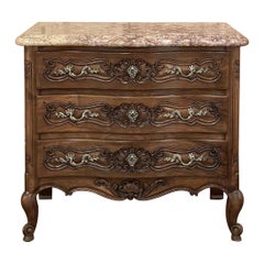 Antique Country French Louis XIV Walnut Marble Top Commode