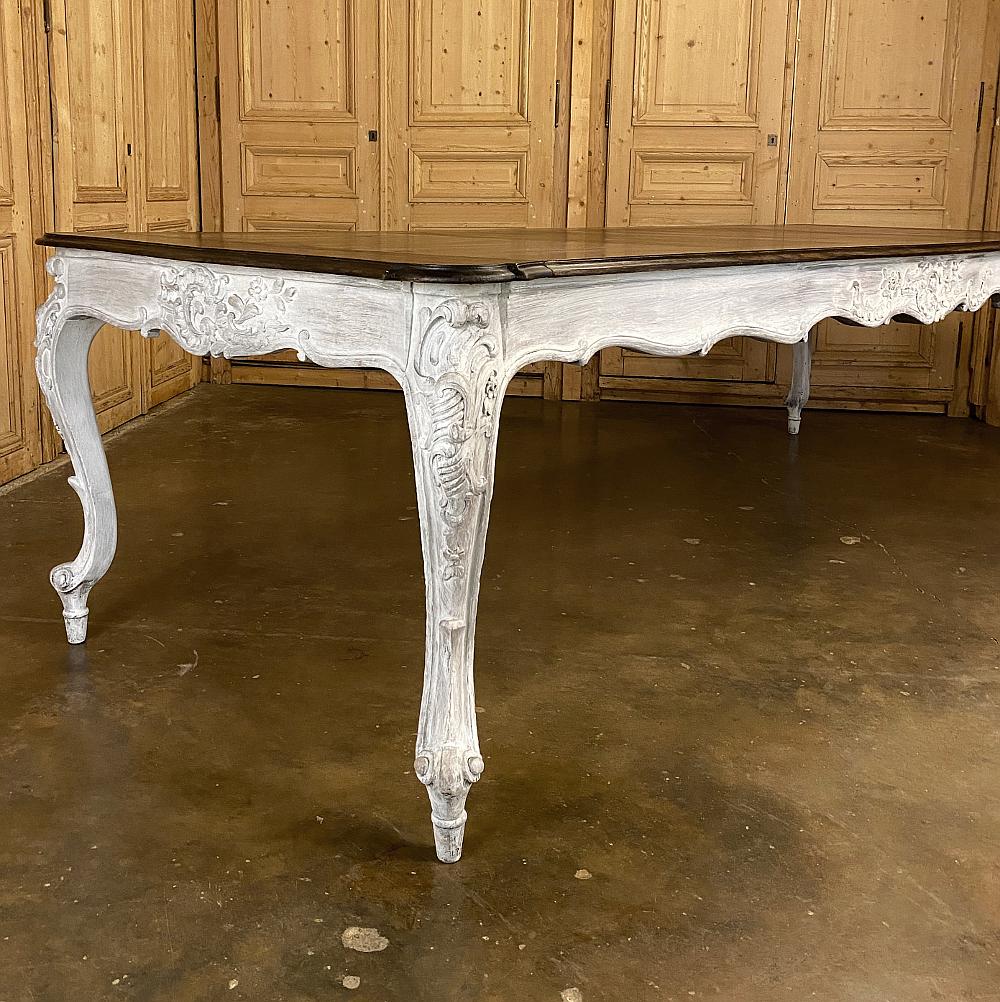 Antique Country French Louis XV Carved and Painted Banquet Table 4