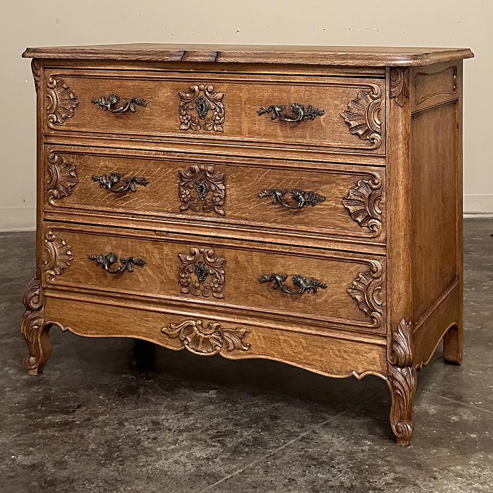Antique Country French Louis XV Commode ~ Chest of Drawers is a great choice for adding a style flair to a room while providing abundant storage in the three full-width, deep drawers!  Hand-crafted from solid oak, it features a beveled and contoured