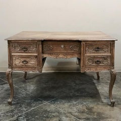 Antique Country French Louis XV Stripped Oak Desk