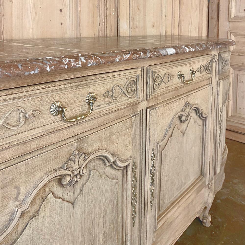 Hand-Carved Antique Country French Louis XV Stripped Oak Marble Top Buffet