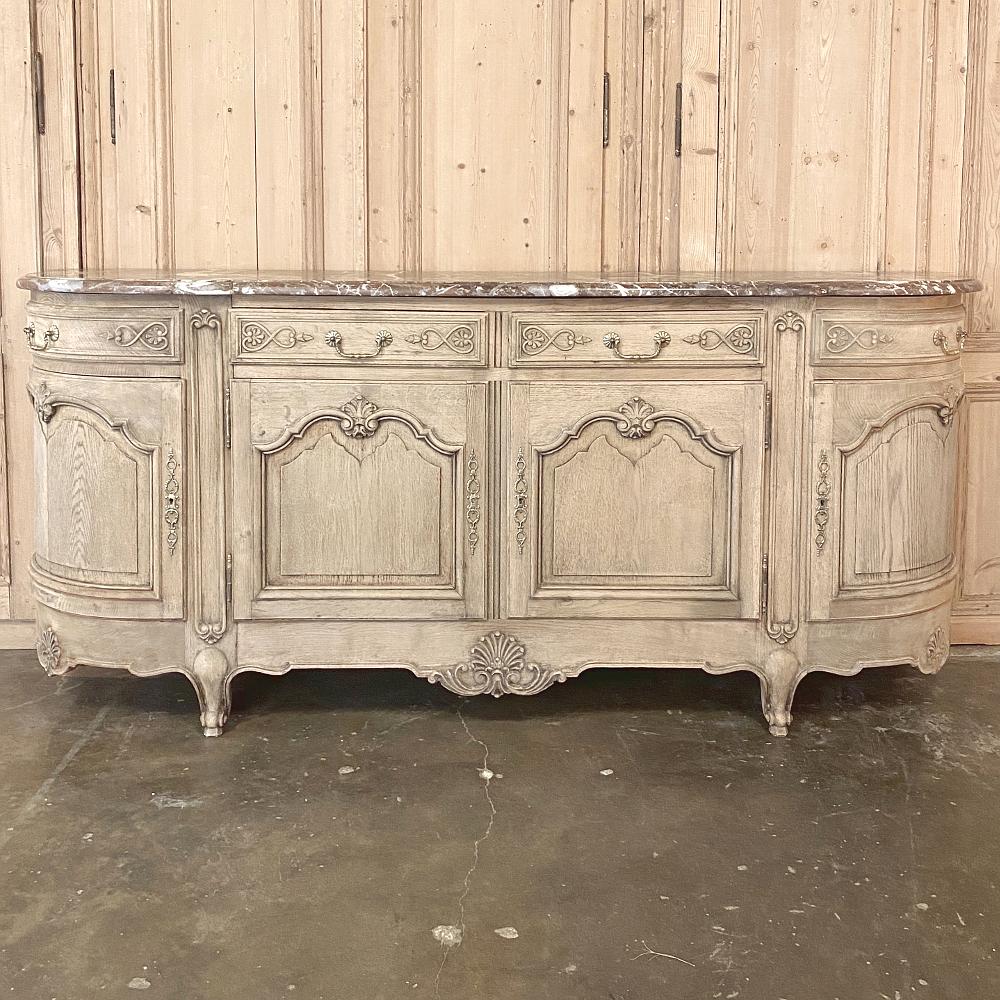 Antique Country French Louis XV Stripped Oak Marble Top Buffet In Good Condition In Dallas, TX