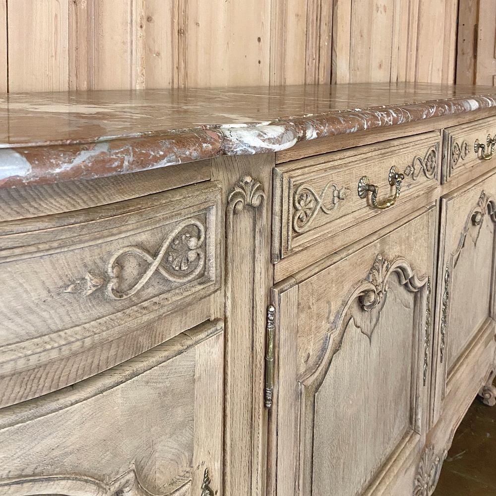 20th Century Antique Country French Louis XV Stripped Oak Marble Top Buffet