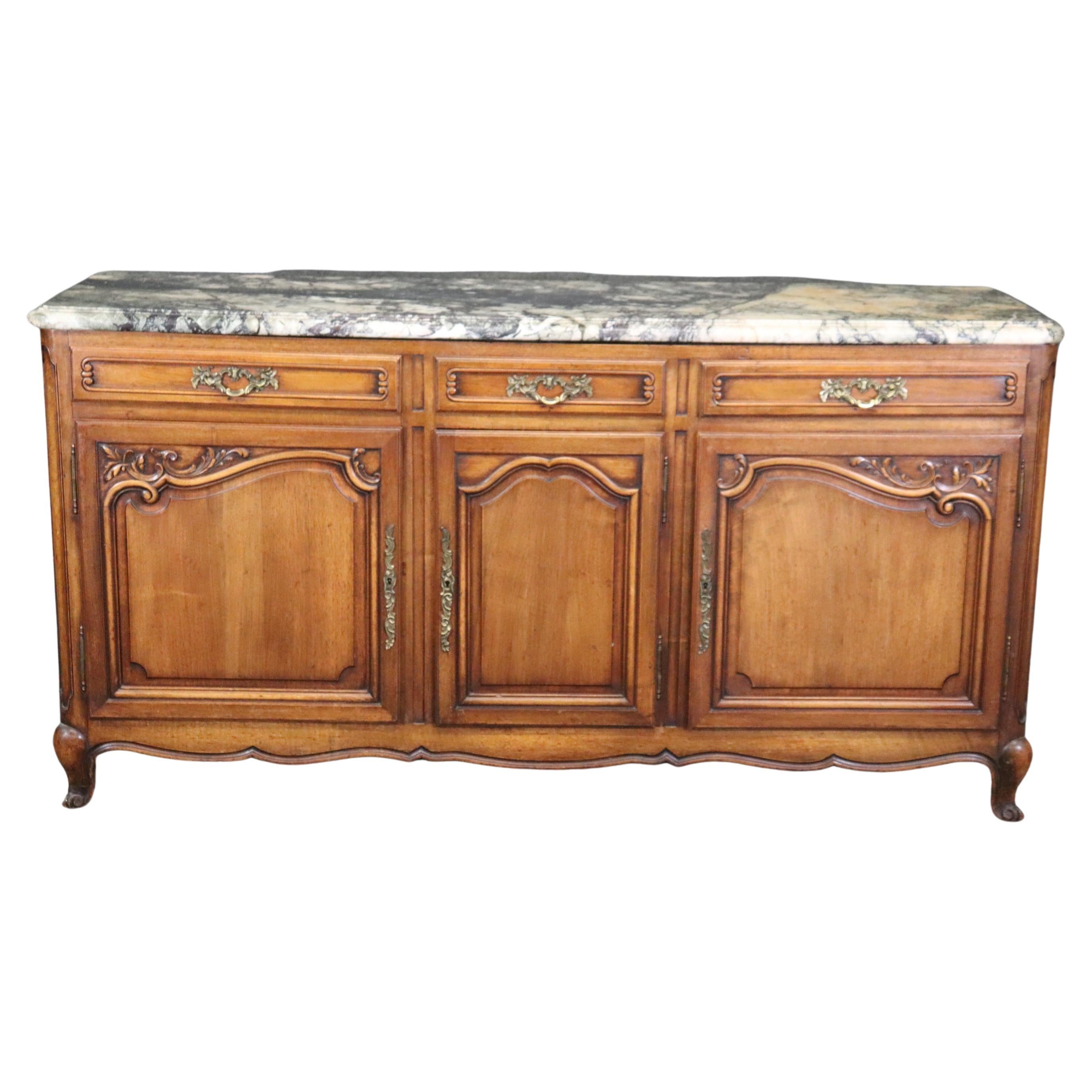 Antique Country French Louis XV Style Marble Top Sideboard circa 1920's For Sale