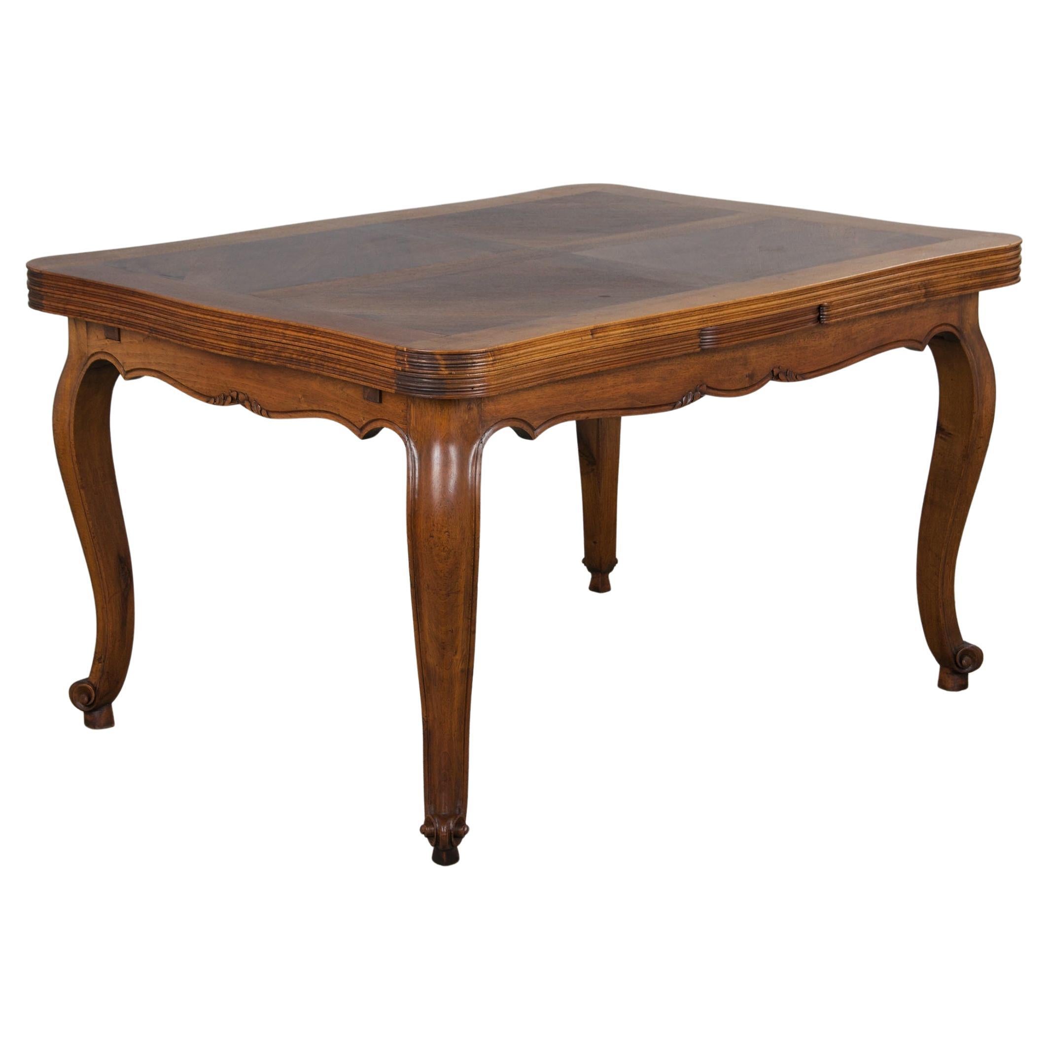 Antique Country French Louis XV Style Provincial Walnut Extendable Dining Table For Sale
