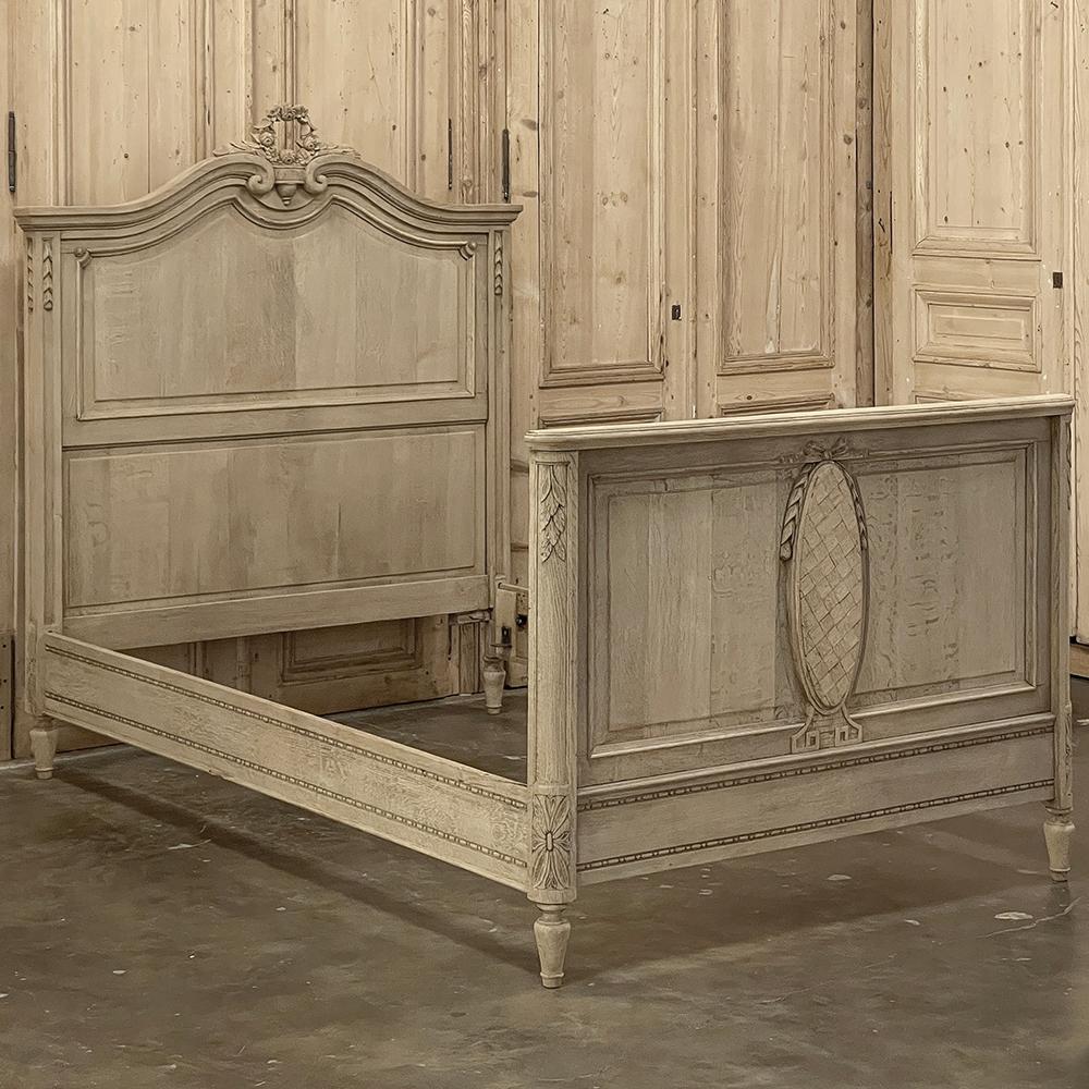 Antique Country French Louis XVI Stripped 3/4 Bed makes a classic statement thanks to the influence of ancient Greek and Roman architecture dating back thousands of years!  The arched headboard commands attention, boldly molded and fitted with a