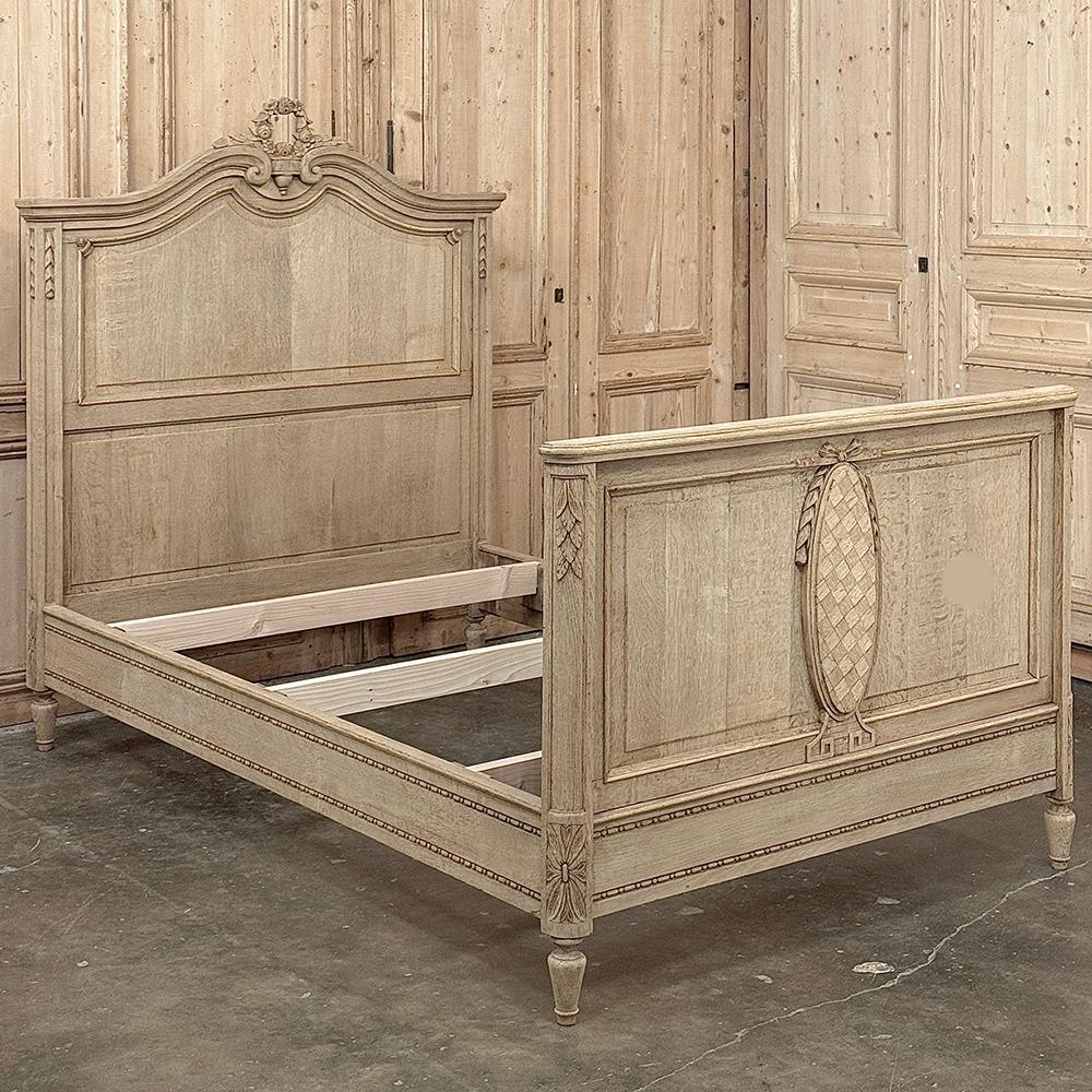 Antique Country French Louis XVI Stripped 3/4 Bed makes a classic statement thanks to the influence of ancient Greek and Roman architecture dating back thousands of years!  The arched headboard commands attention, boldly molded and fitted with a