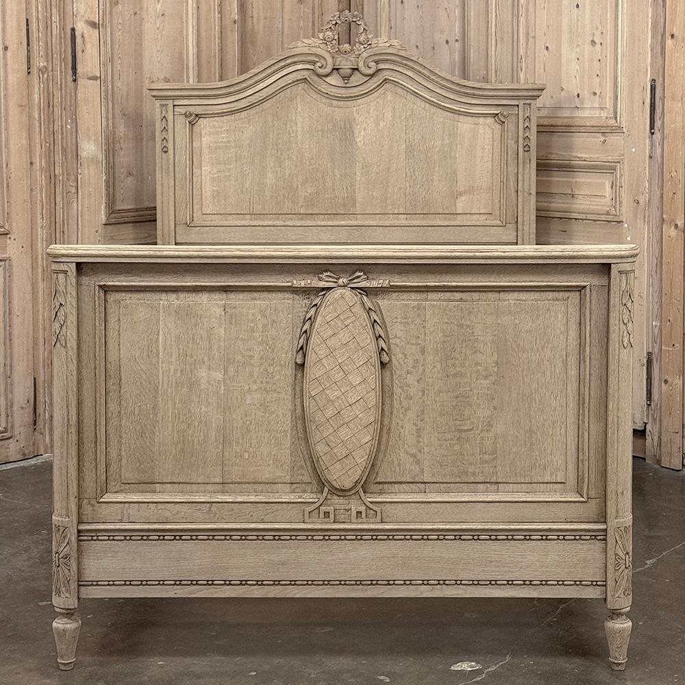 Hand-Carved Antique Country French Louis XVI Stripped 3/4 Bed For Sale