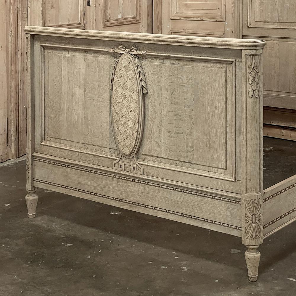 Hand-Carved Antique Country French Louis XVI Stripped 3/4 Bed For Sale