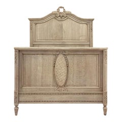 Antique Country French Louis XVI Stripped Oak Full-Size Bed