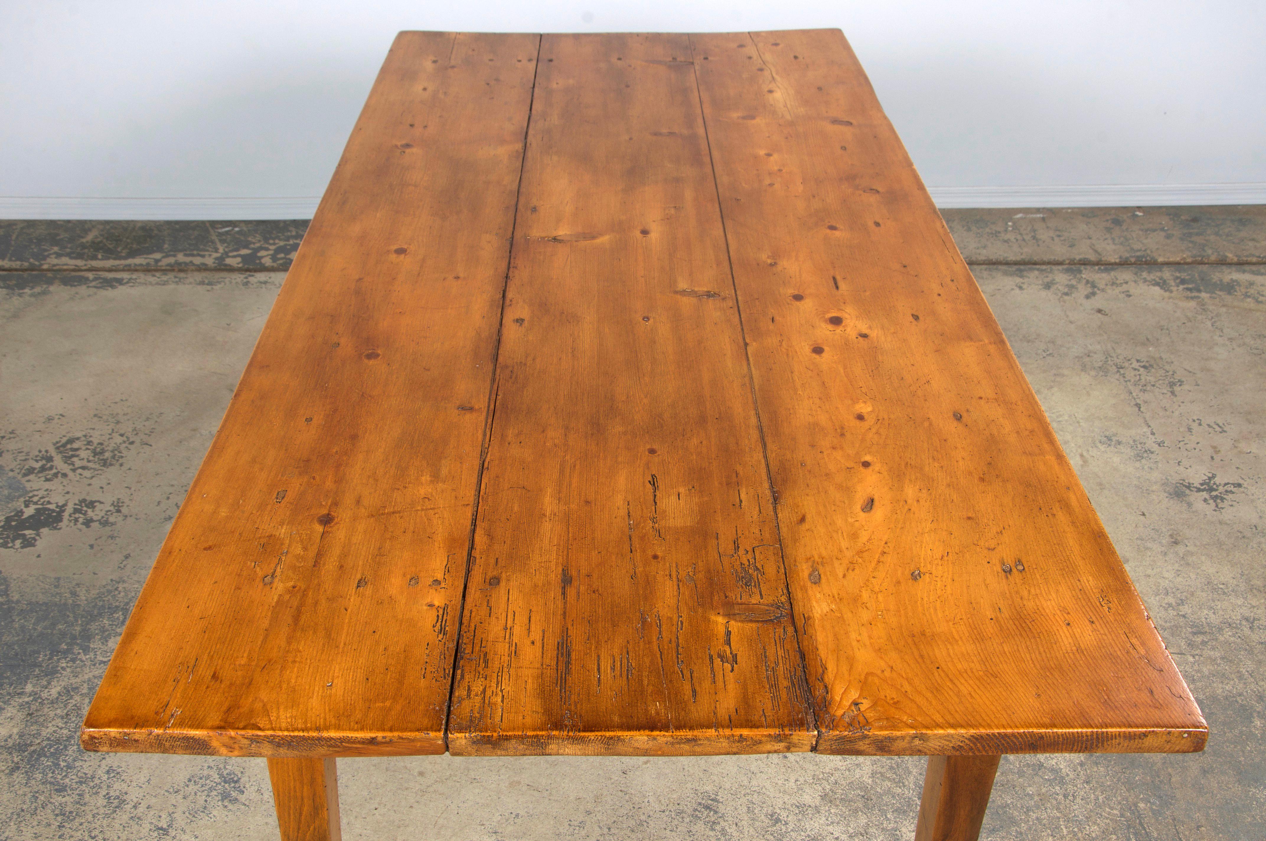 Antique Country French Mixed Wood Farmhouse Table For Sale 4