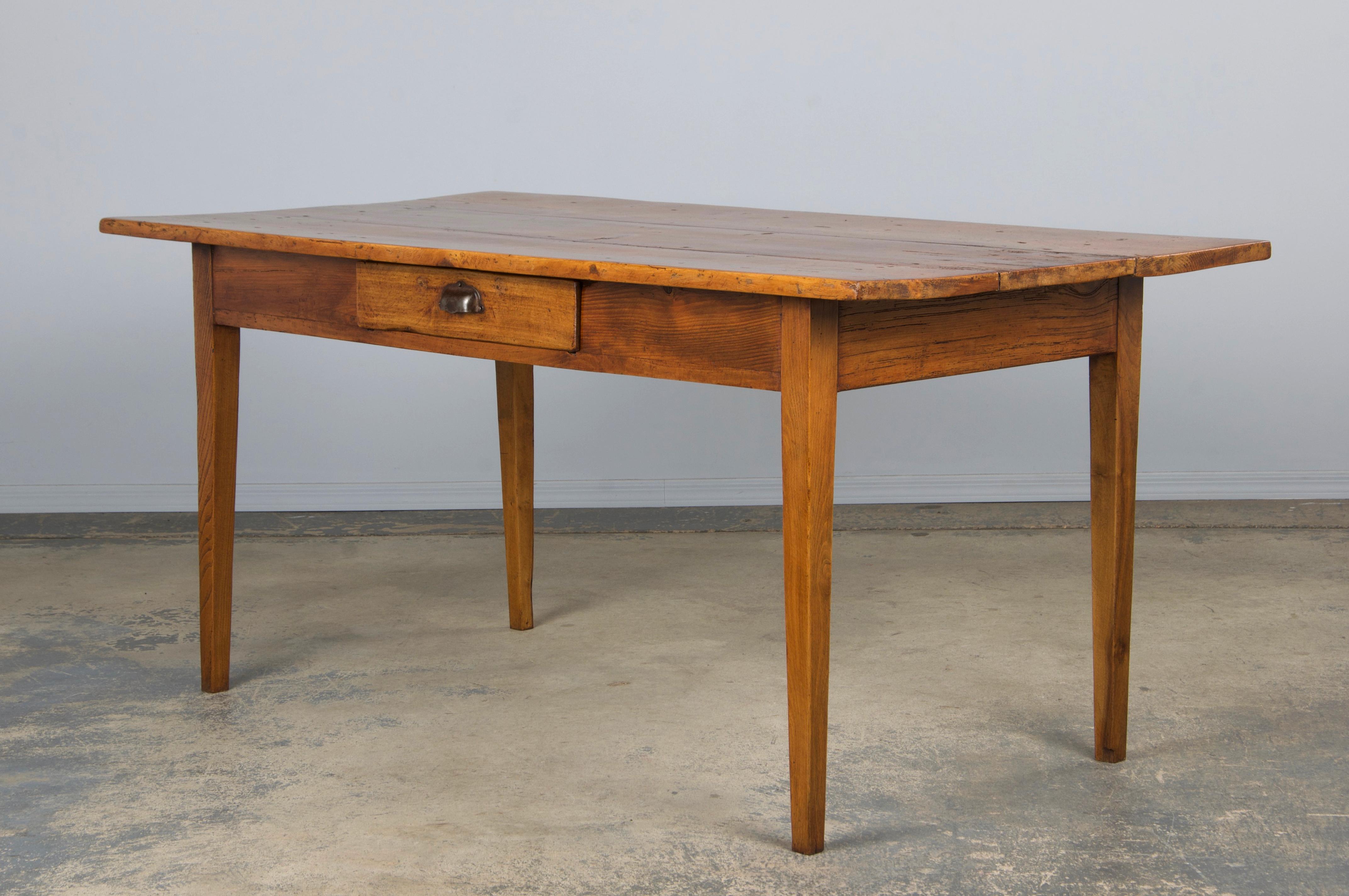 Antique Country French Mixed Wood Farmhouse Table For Sale 5