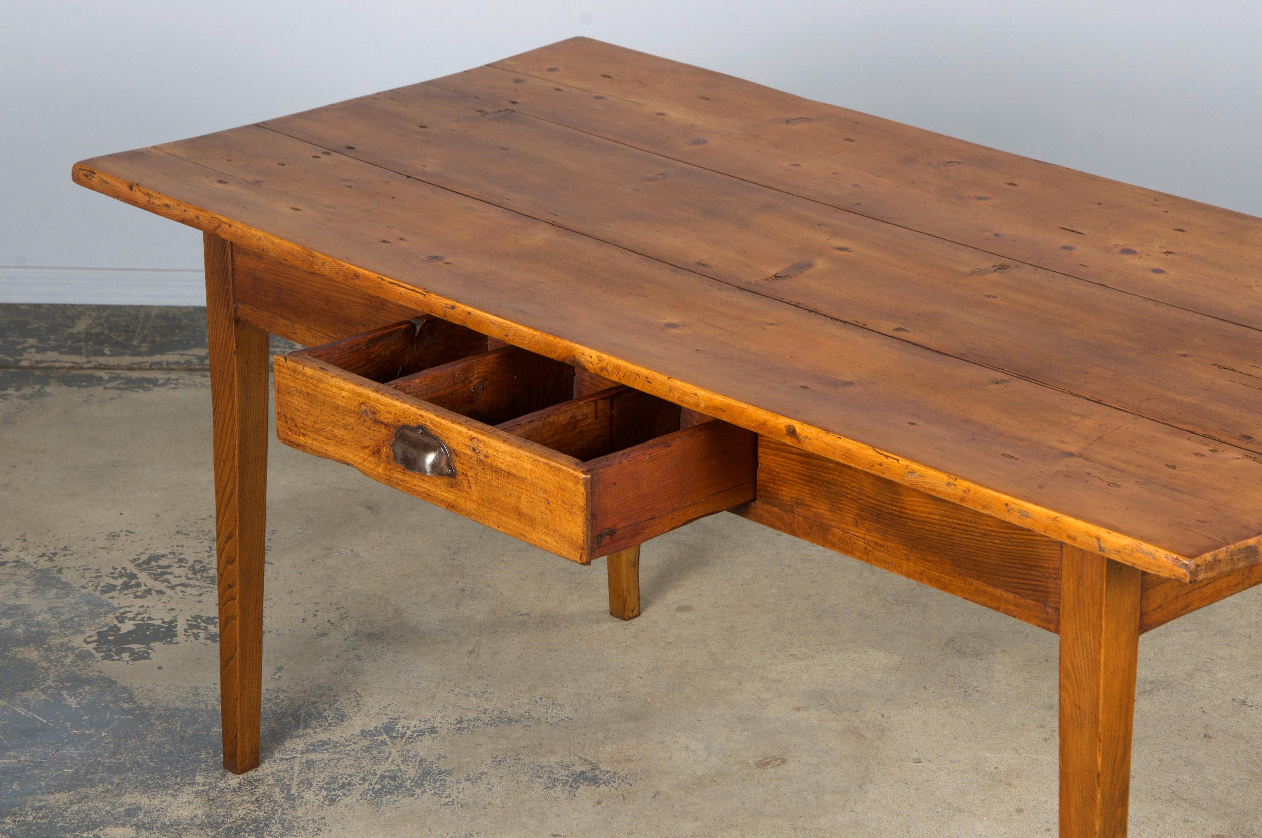 Antique Country French Mixed Wood Farmhouse Table For Sale 9