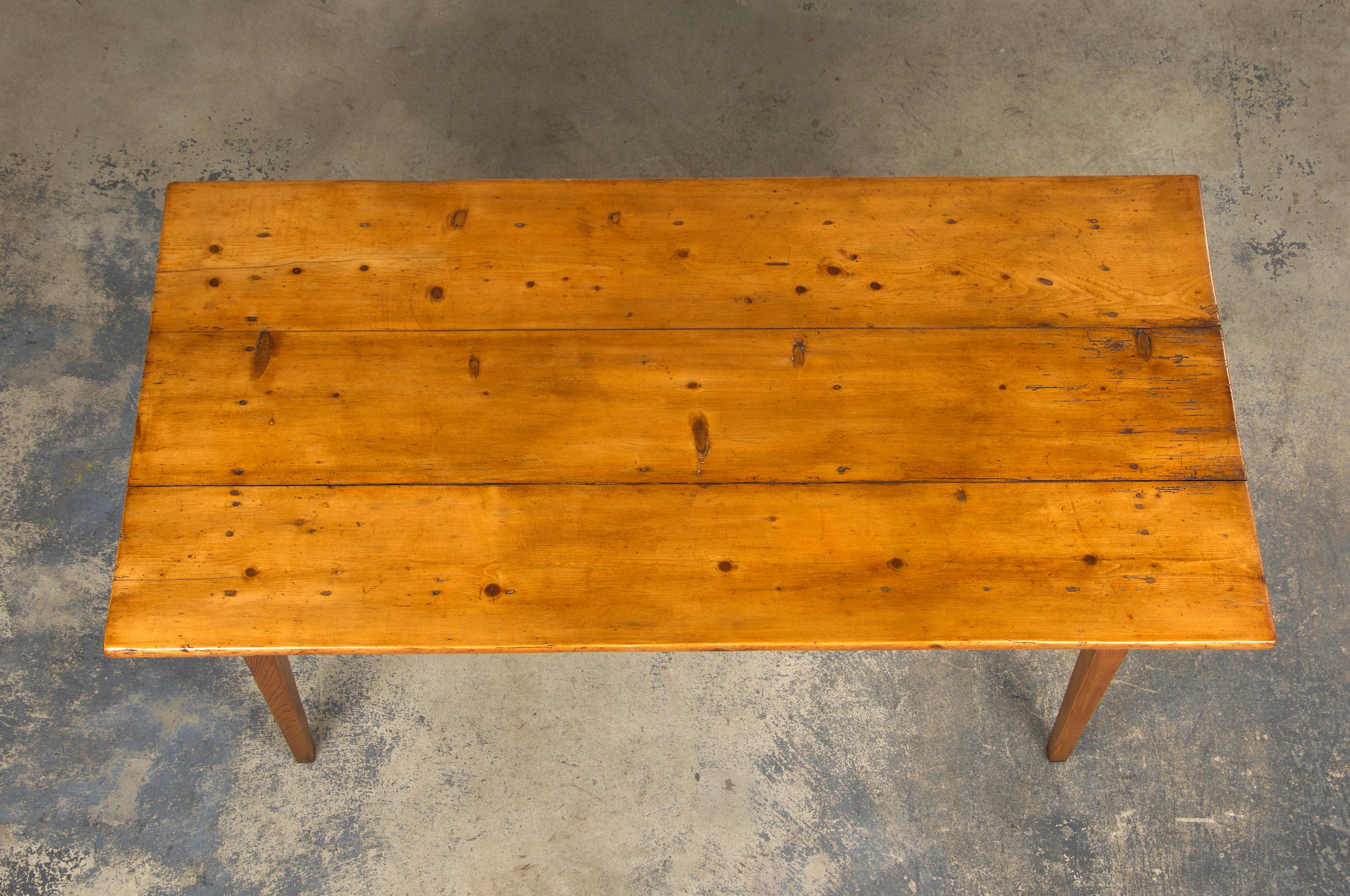French Provincial Antique Country French Mixed Wood Farmhouse Table For Sale