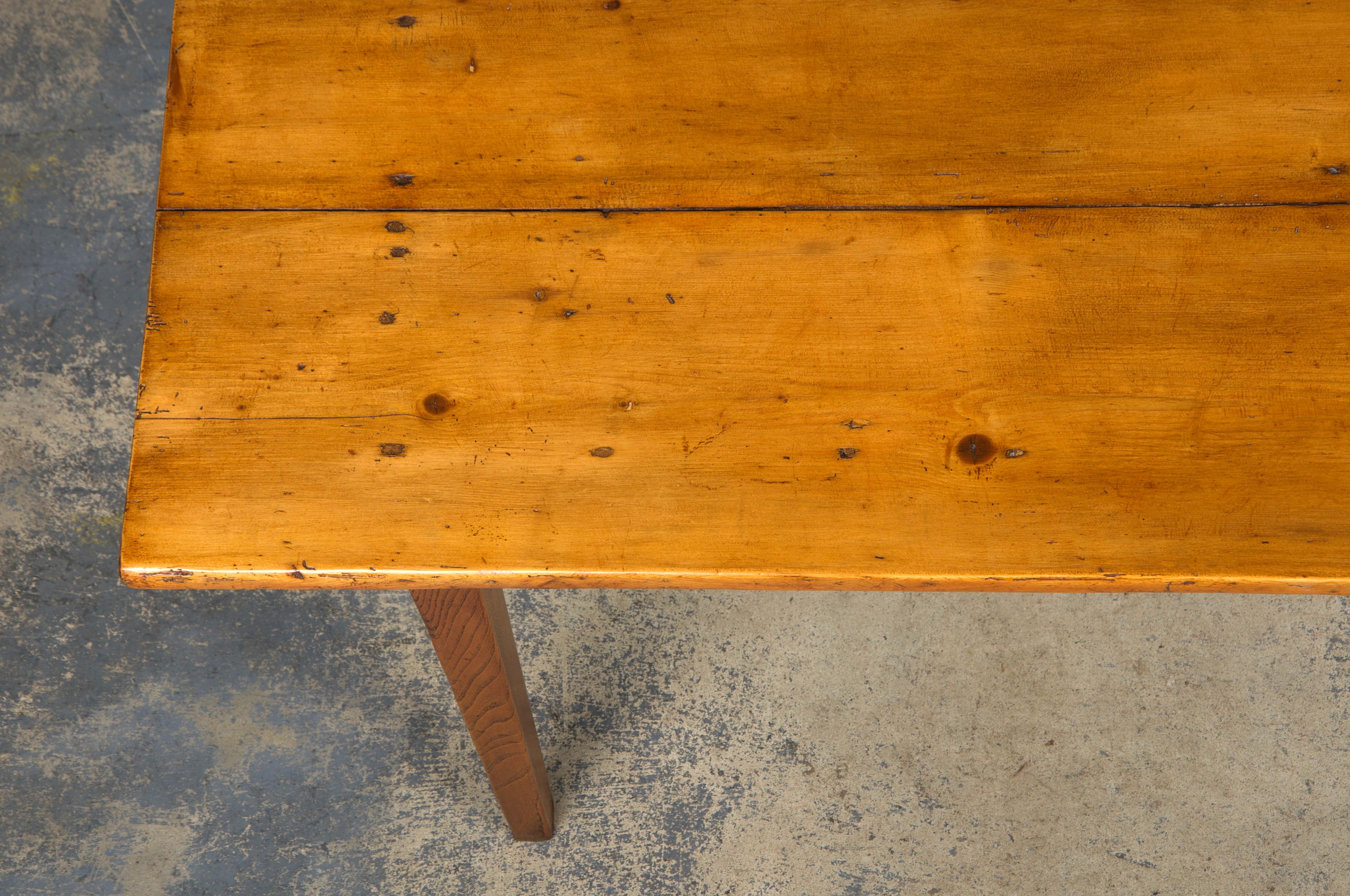 Hand-Carved Antique Country French Mixed Wood Farmhouse Table For Sale