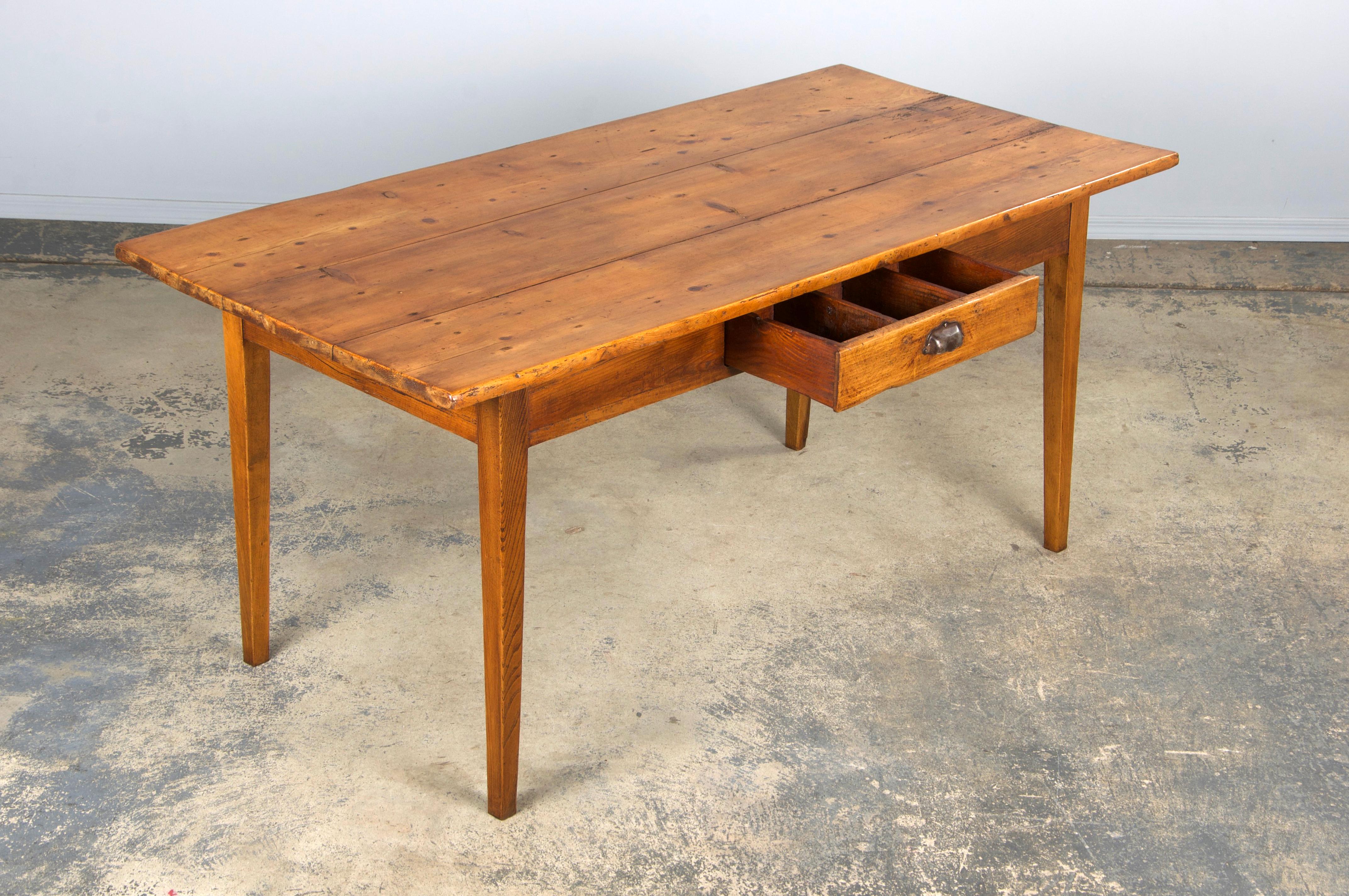 Antique Country French Mixed Wood Farmhouse Table For Sale 1