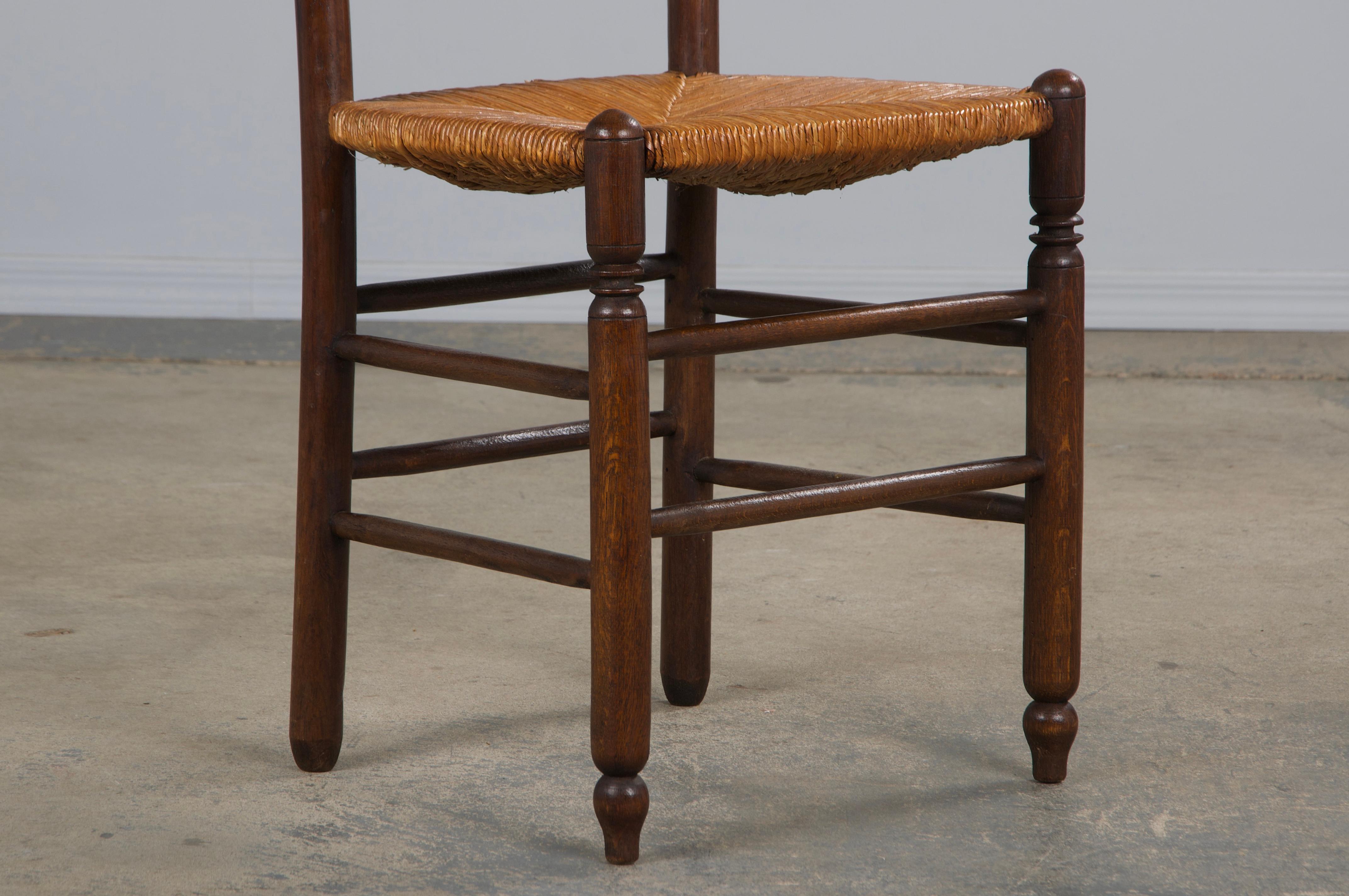 Antique Country French Oak Ladder Back Dining Chairs W/ Rush Seats - Set of 10 4