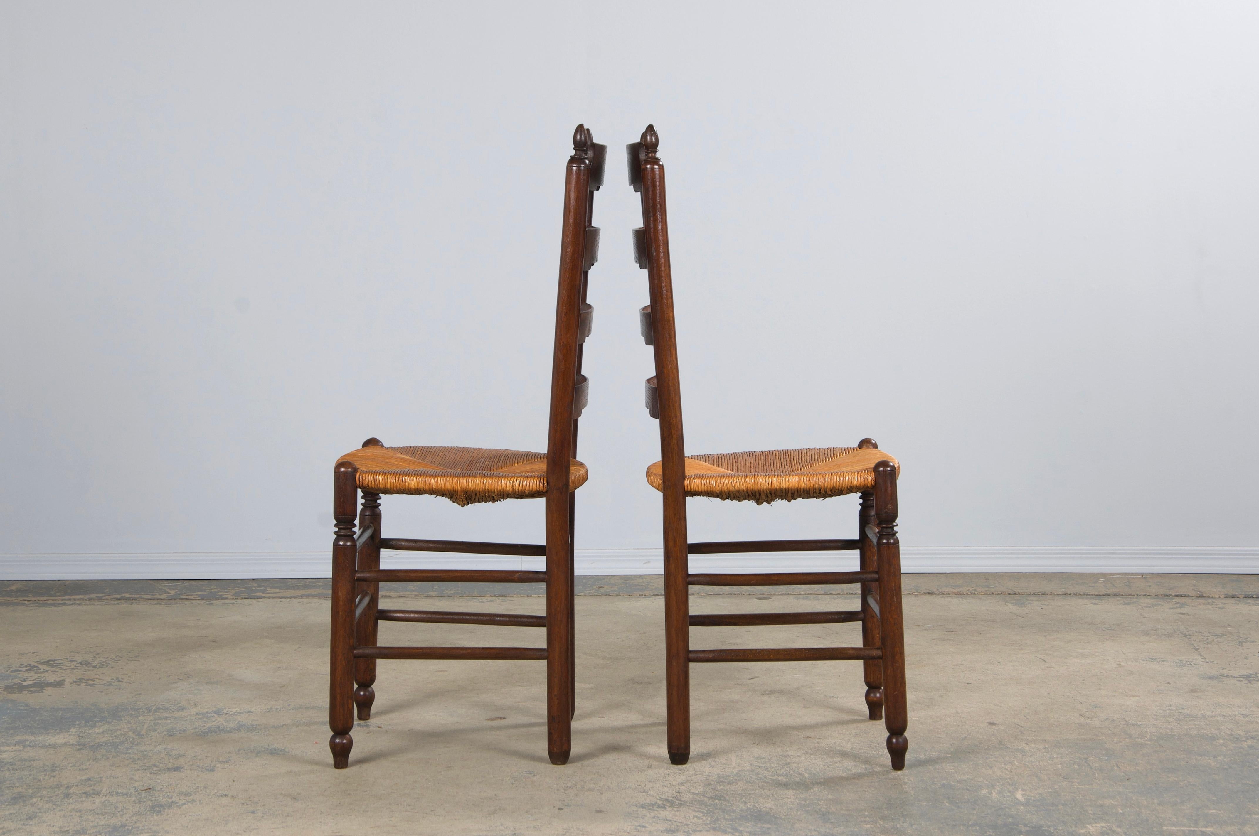 Antique Country French Oak Ladder Back Dining Chairs W/ Rush Seats - Set of 10 6