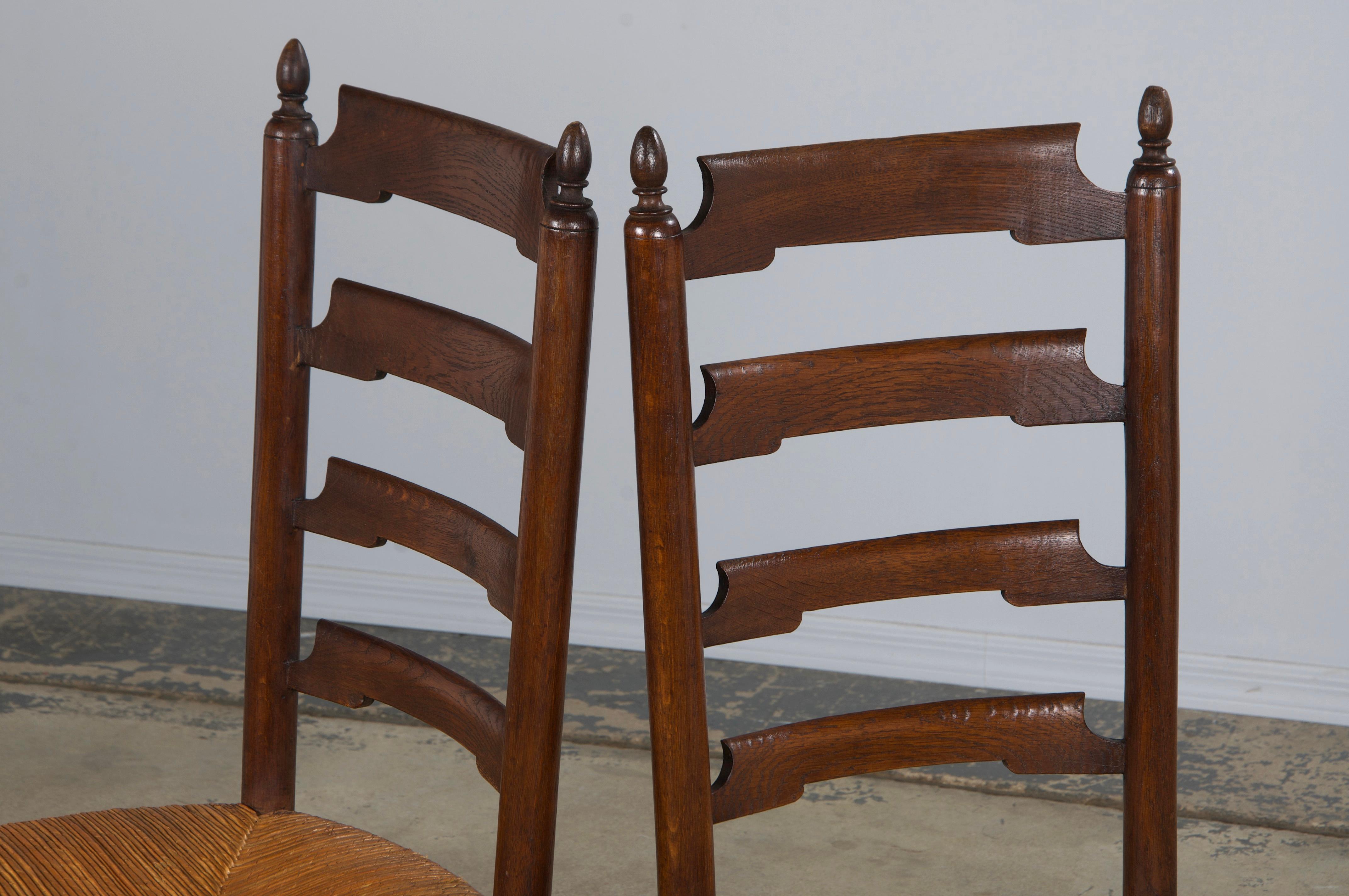 Antique Country French Oak Ladder Back Dining Chairs W/ Rush Seats - Set of 10 8