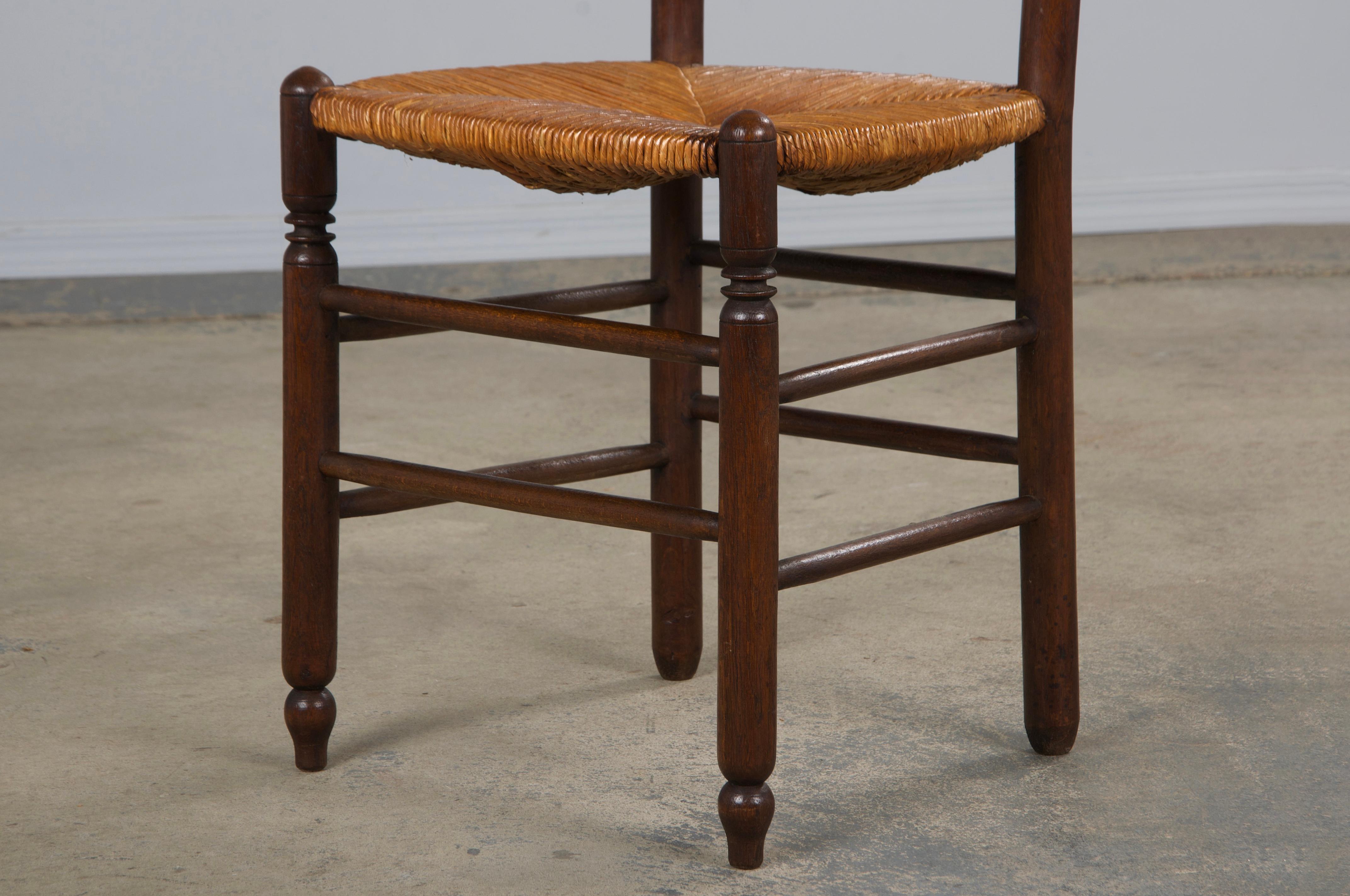 Antique Country French Oak Ladder Back Dining Chairs W/ Rush Seats - Set of 10 9